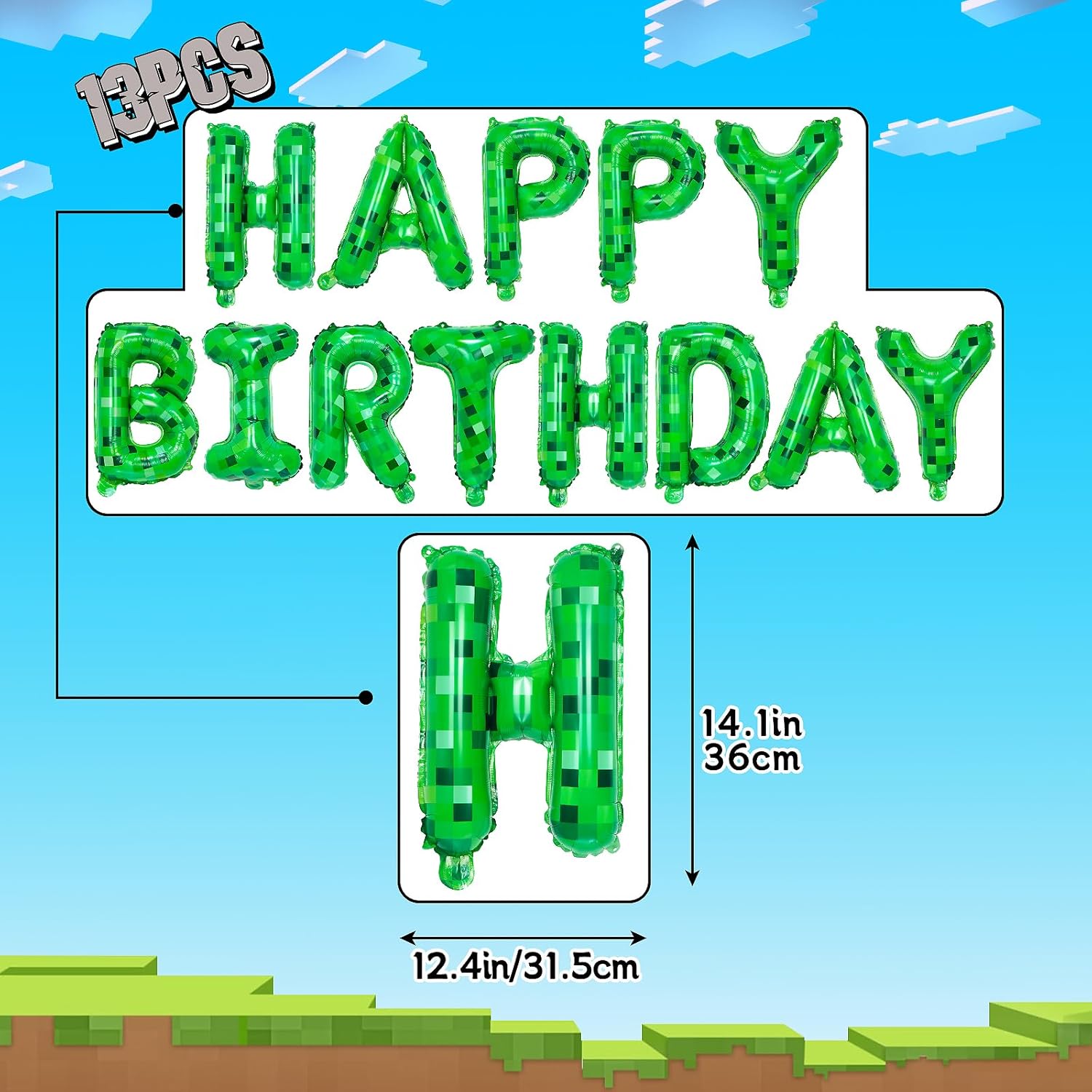 TNT Pixel Birthday Foil Balloons Party Decorations