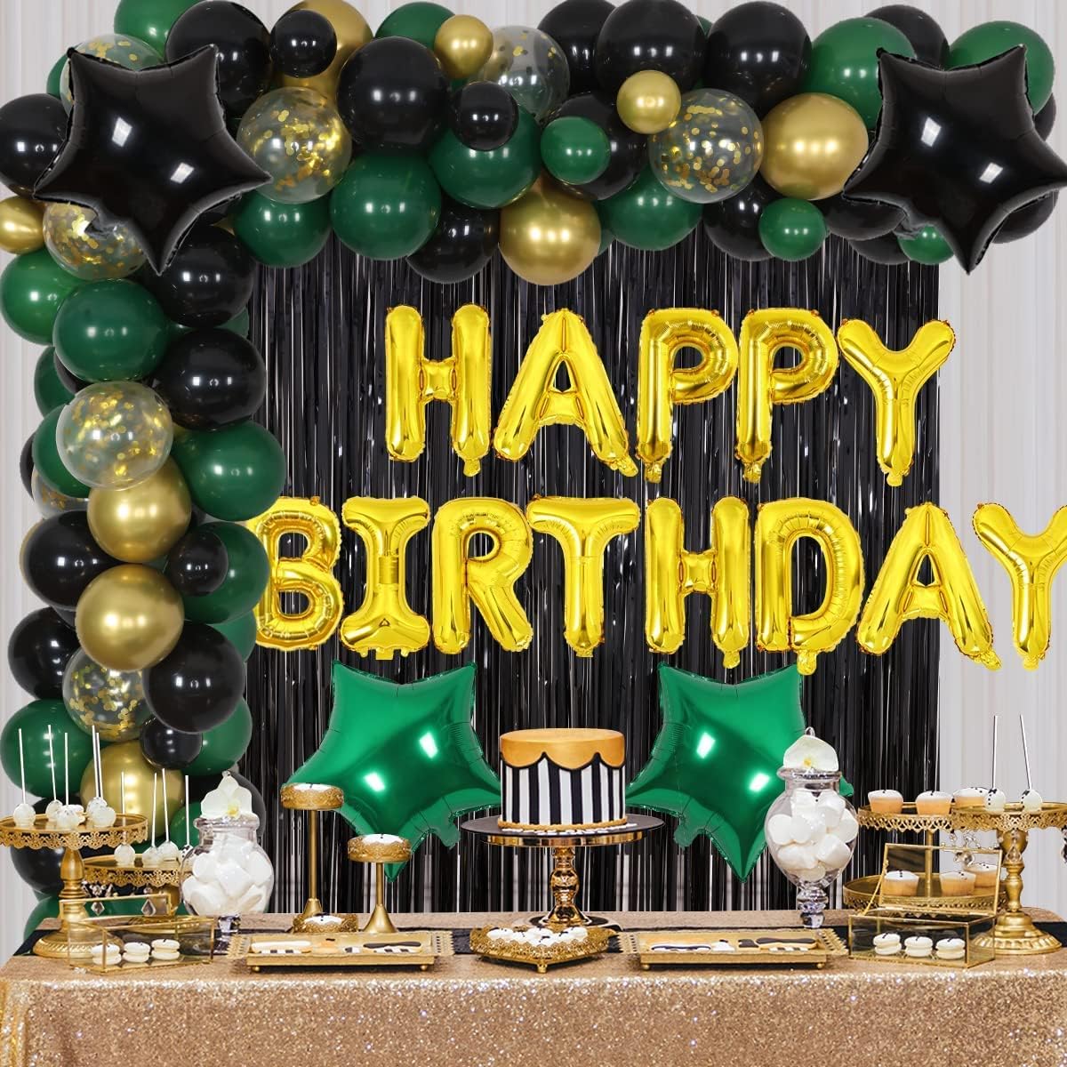 Black Gold Green Balloons Graduation Party Decor 60PCS