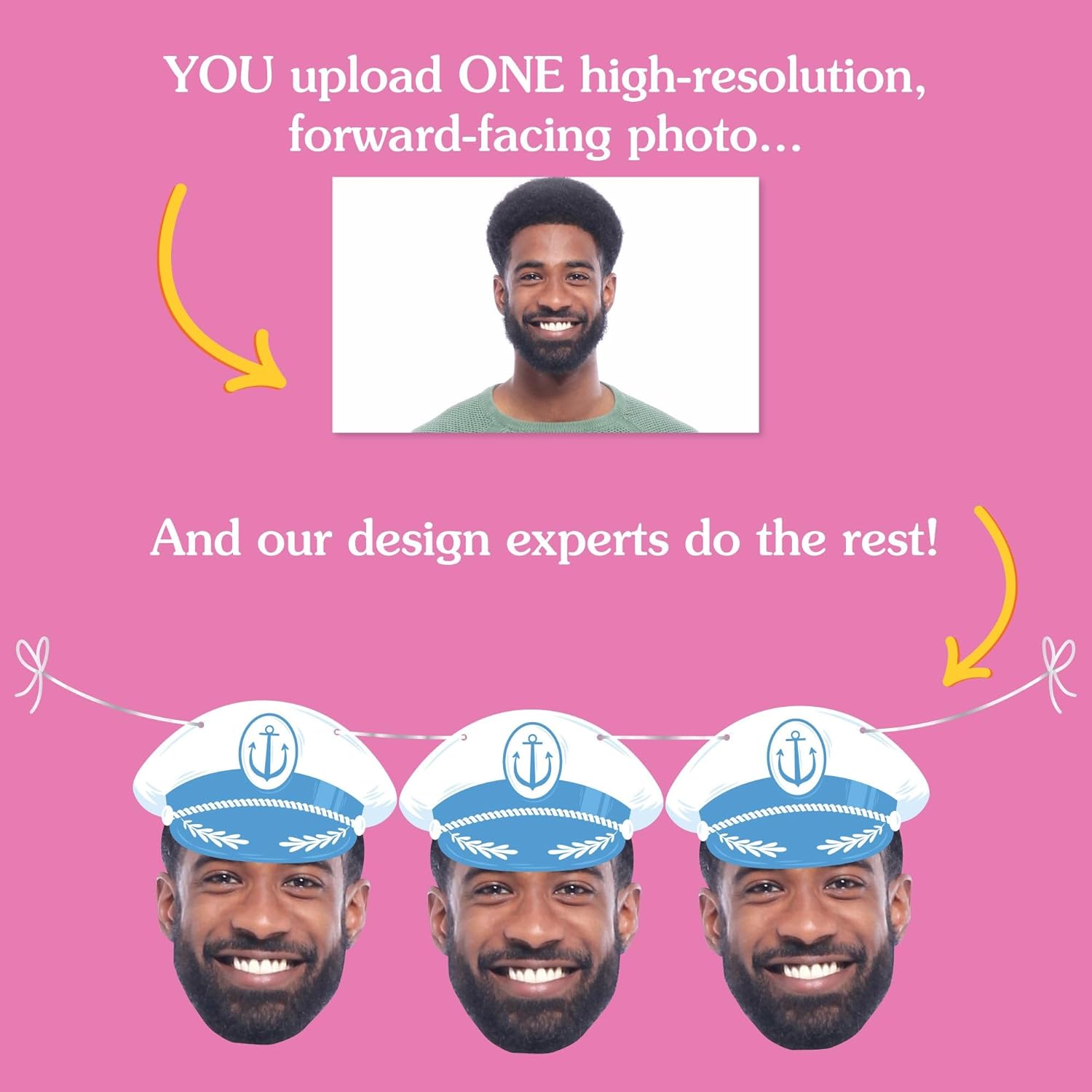 Big Dot of Happiness Nautical Captain Hat Garland Banner with 10 Face Cutouts