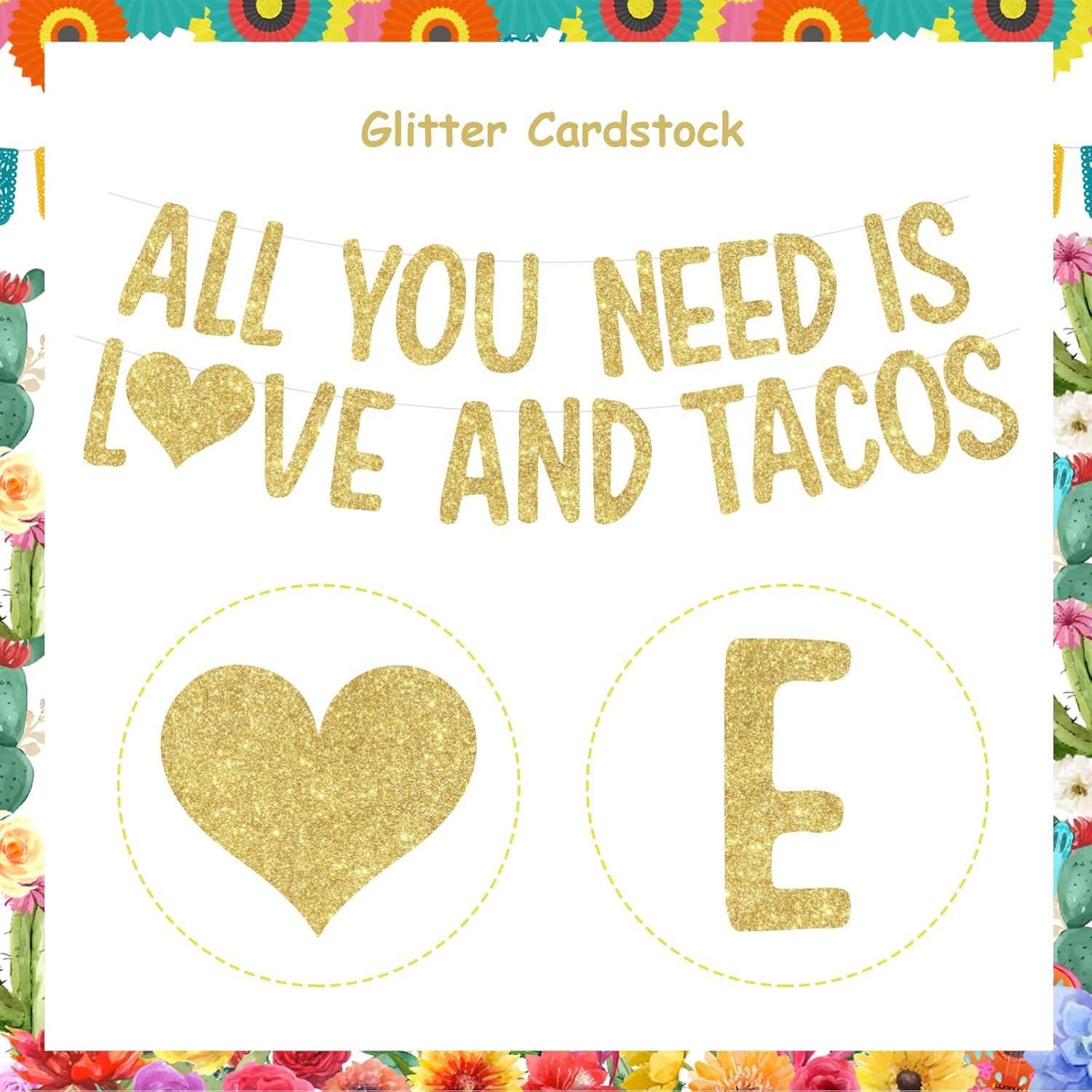 Mexican Fiesta Bridal Shower Decor Banner Gold