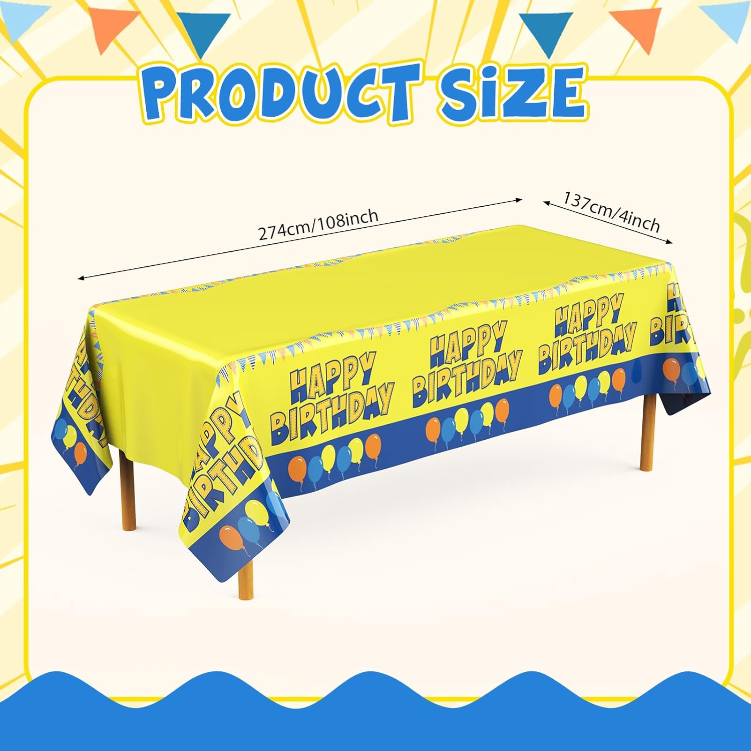 Oudain Yellow Cartoon Tablecloth 2 Sheets 54x108 Inches Birthday Decor