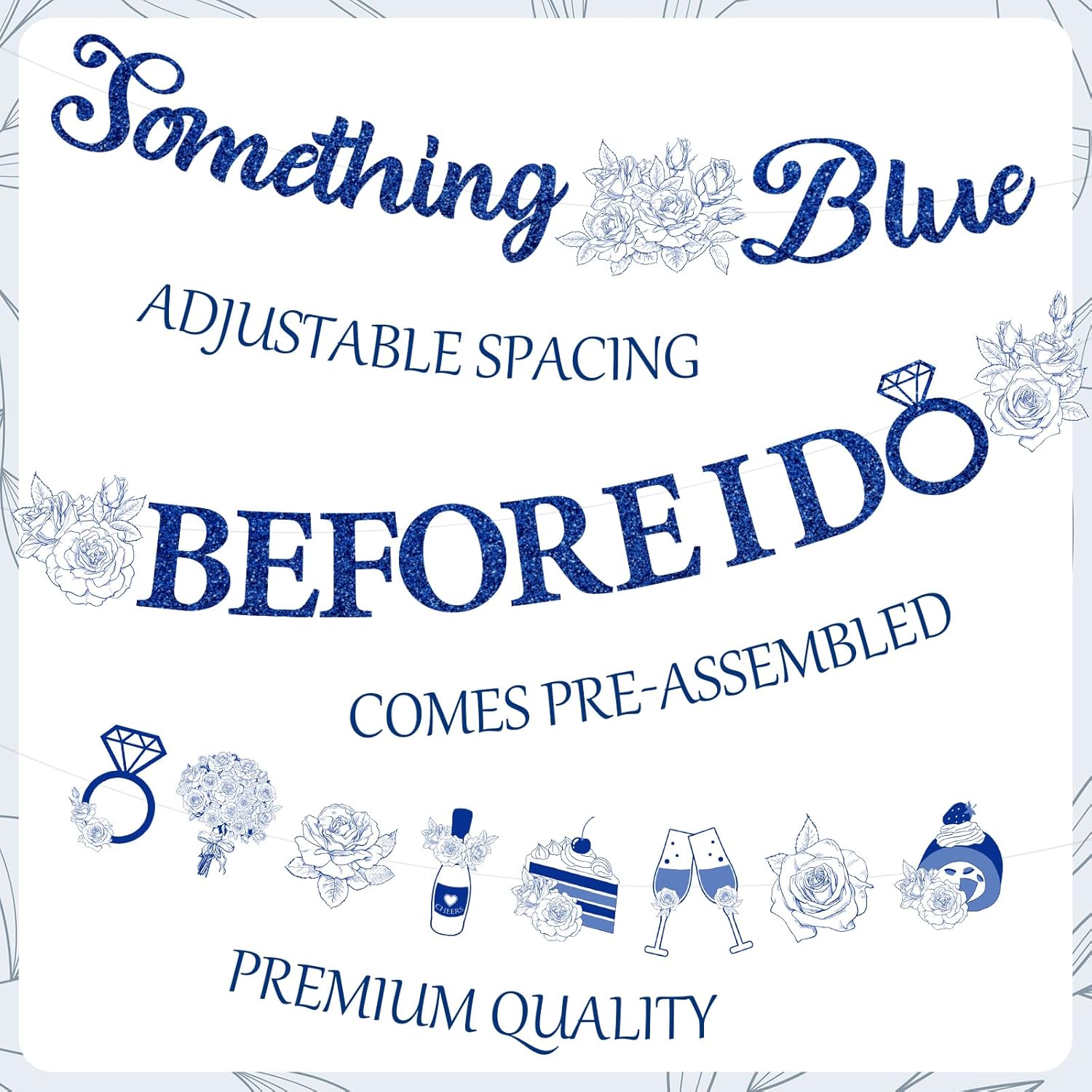 Something Blue Bridal Shower Decorations 3 Pcs Pre-Strung