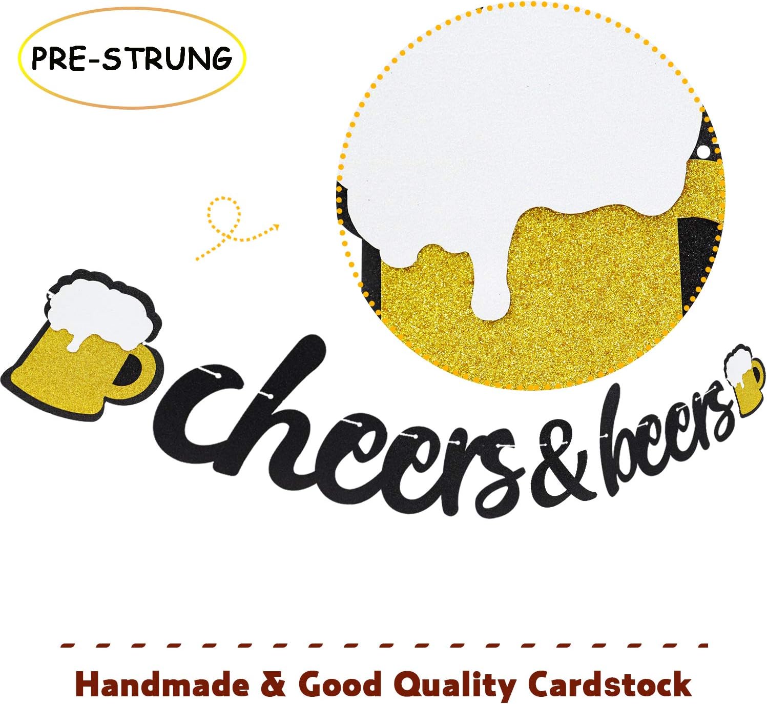 Cheers Beers Black Glitter Circle Dots Garland for Parties