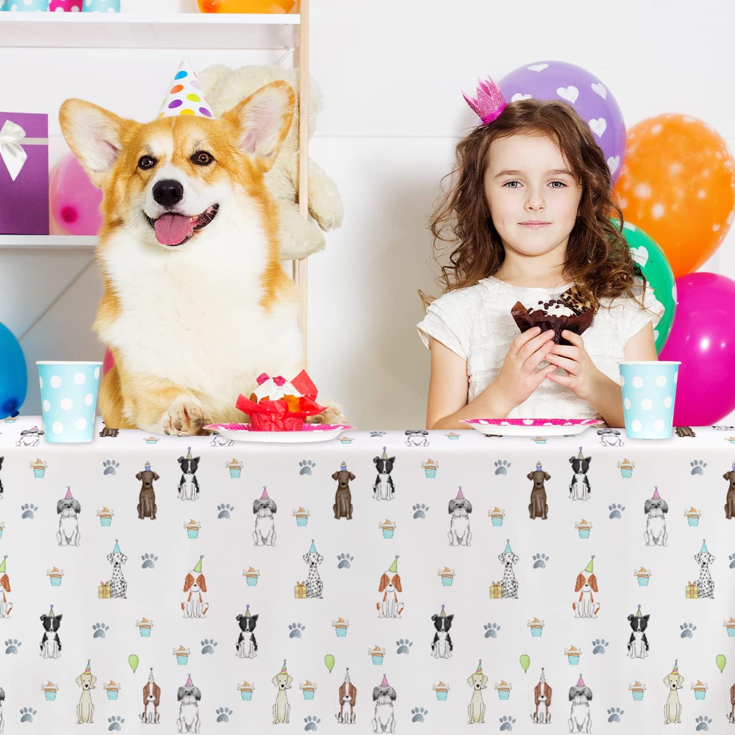 Xigejob Puppy Dog Birthday Tablecloth Set - 4 Pack 54x108 Inches