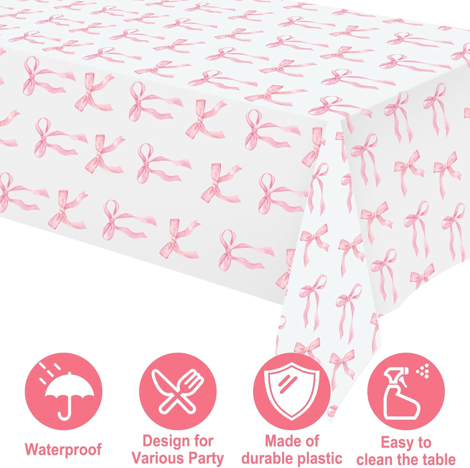 Oudain 6 Pcs Pink Bow Table Cloth 54x108 Inch