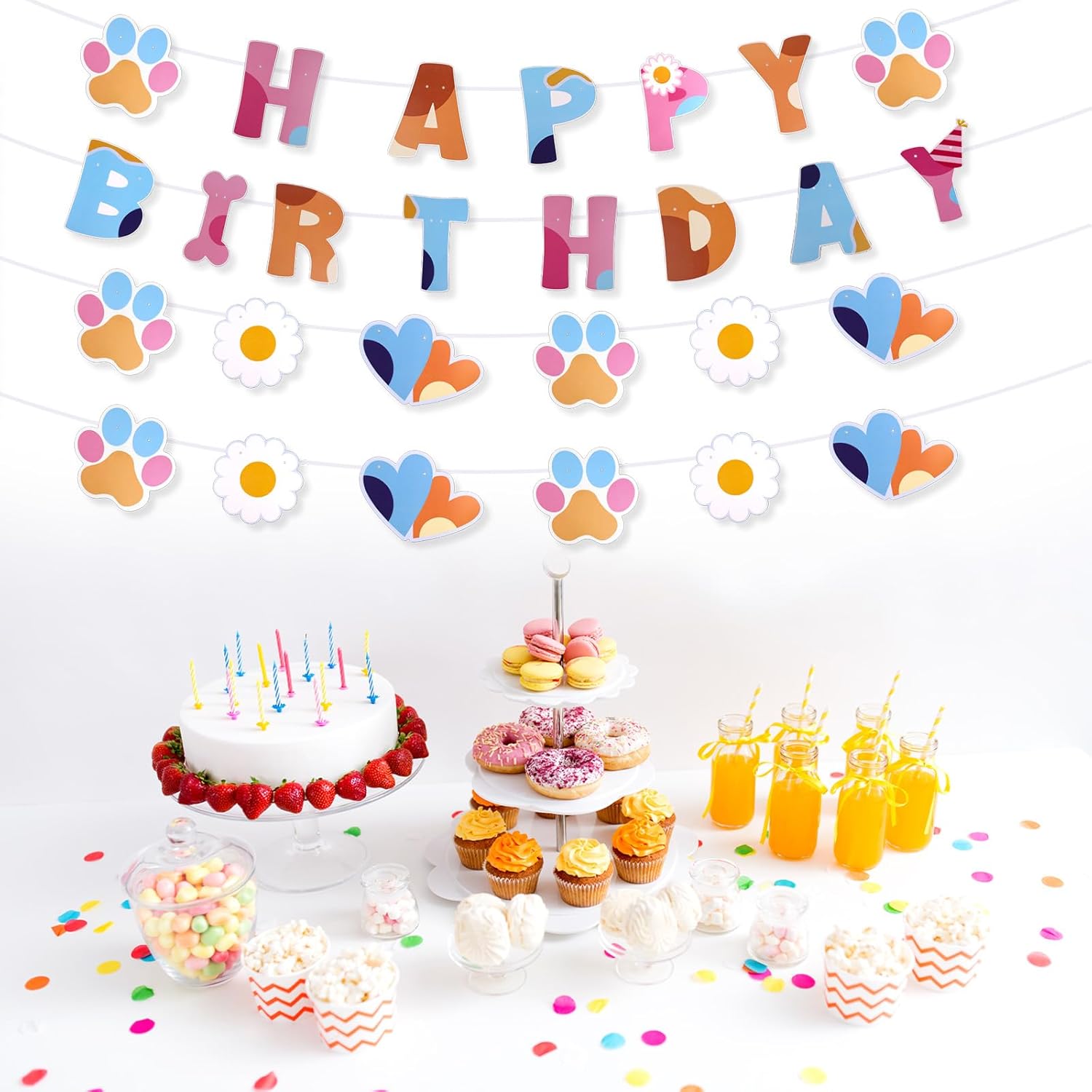 Pink Blue Happy Birthday Banner Pre-Strung Hanging Garland