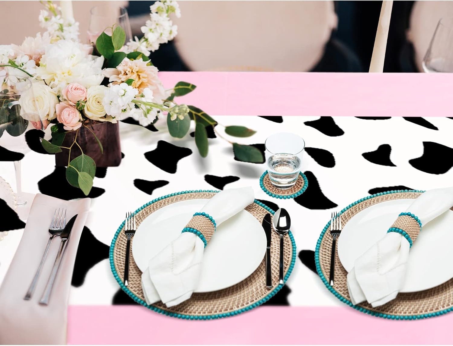Oudain 4 Pcs Pink Cow Tablecloth for Parties