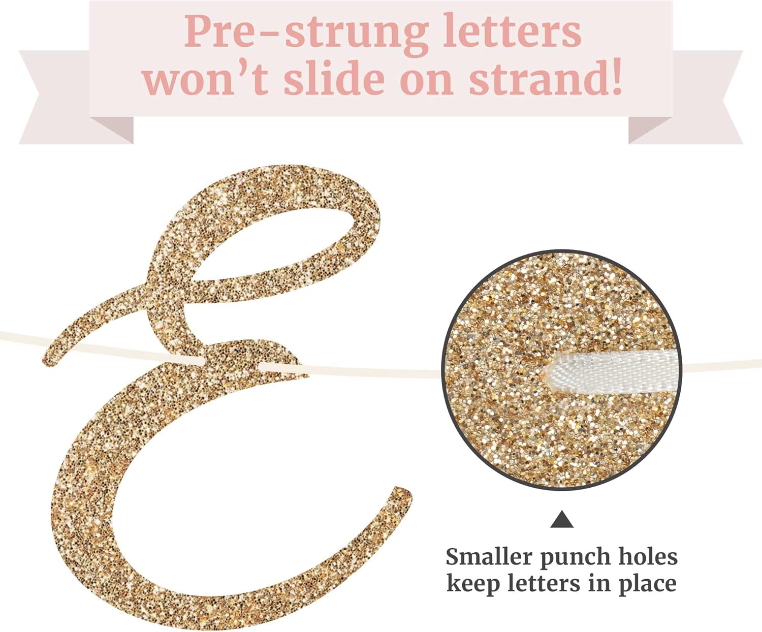 Pre-Strung Gold Glitter Engagement Banner - Happy Wedding Party Decor