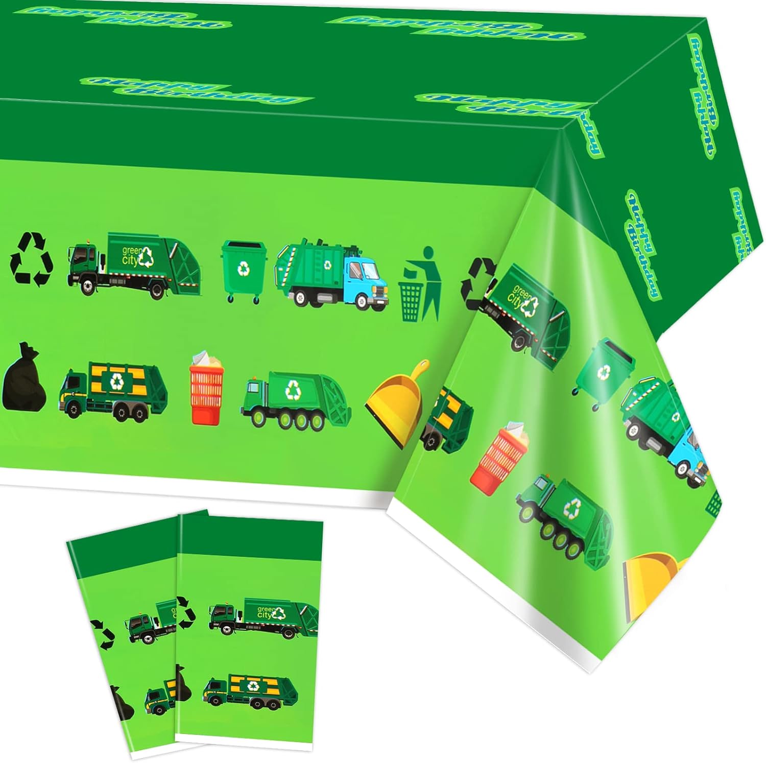 PHOGARY 2 Pack Garbage Truck Tablecloths for Birthday Party Supplies