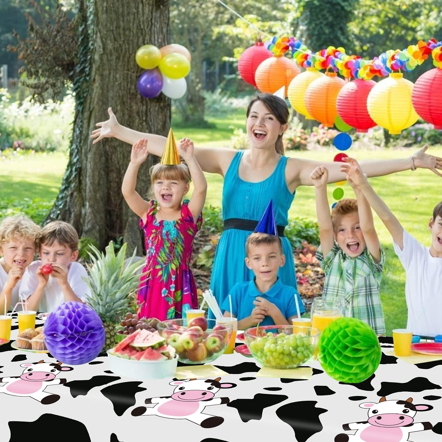 8 Pcs Cow Print Plastic Tablecloths Black White Farm Theme