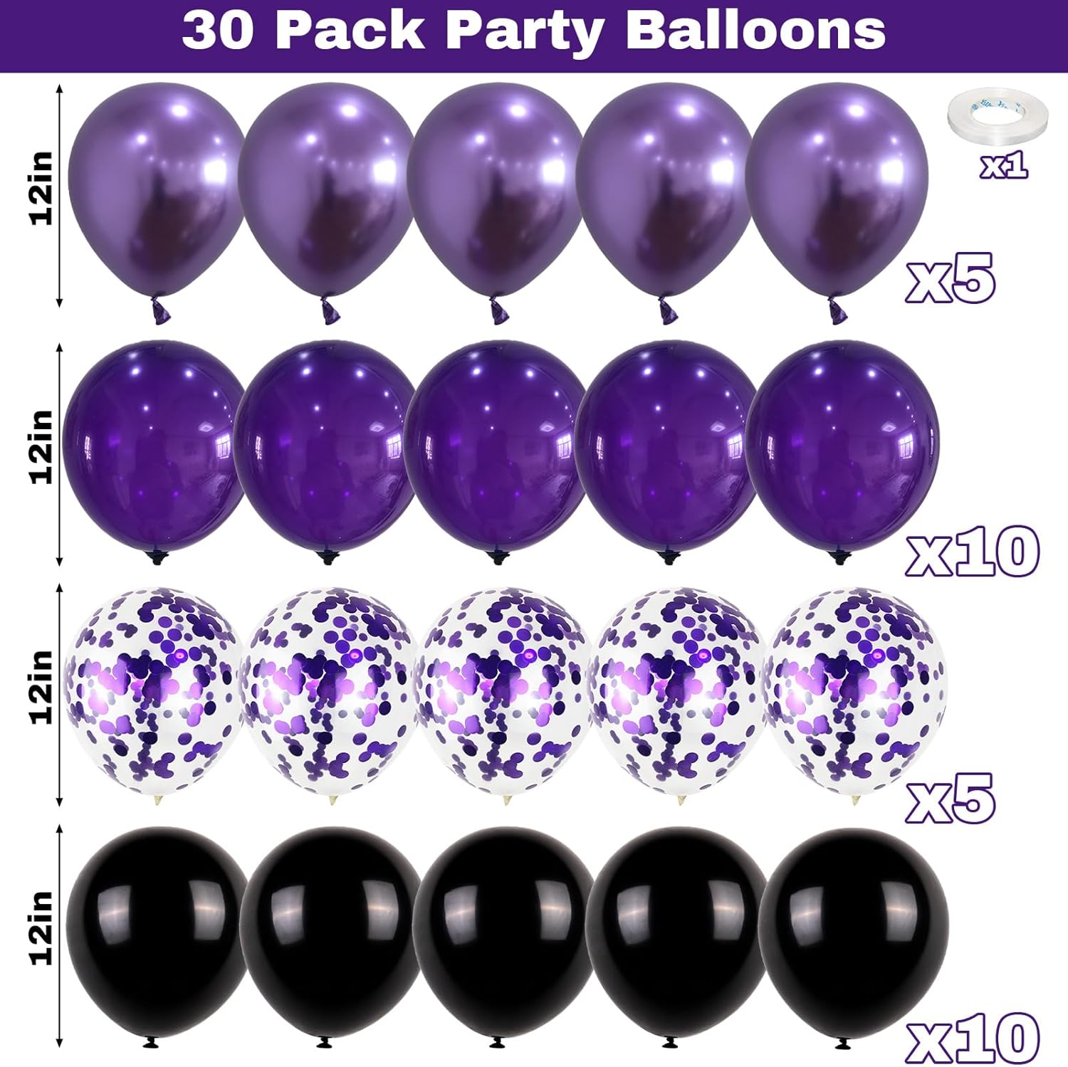 12 Inch Purple Black Balloons Party Decor Set