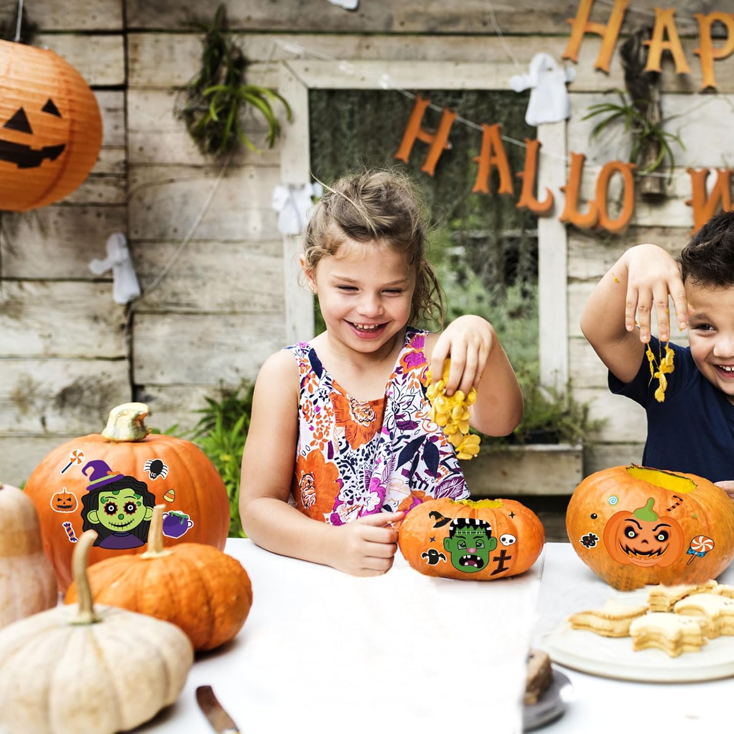 24 Sheets Halloween Stickers - Kids Craft Set with Pumpkin Mummy Zombie Vampire Themes