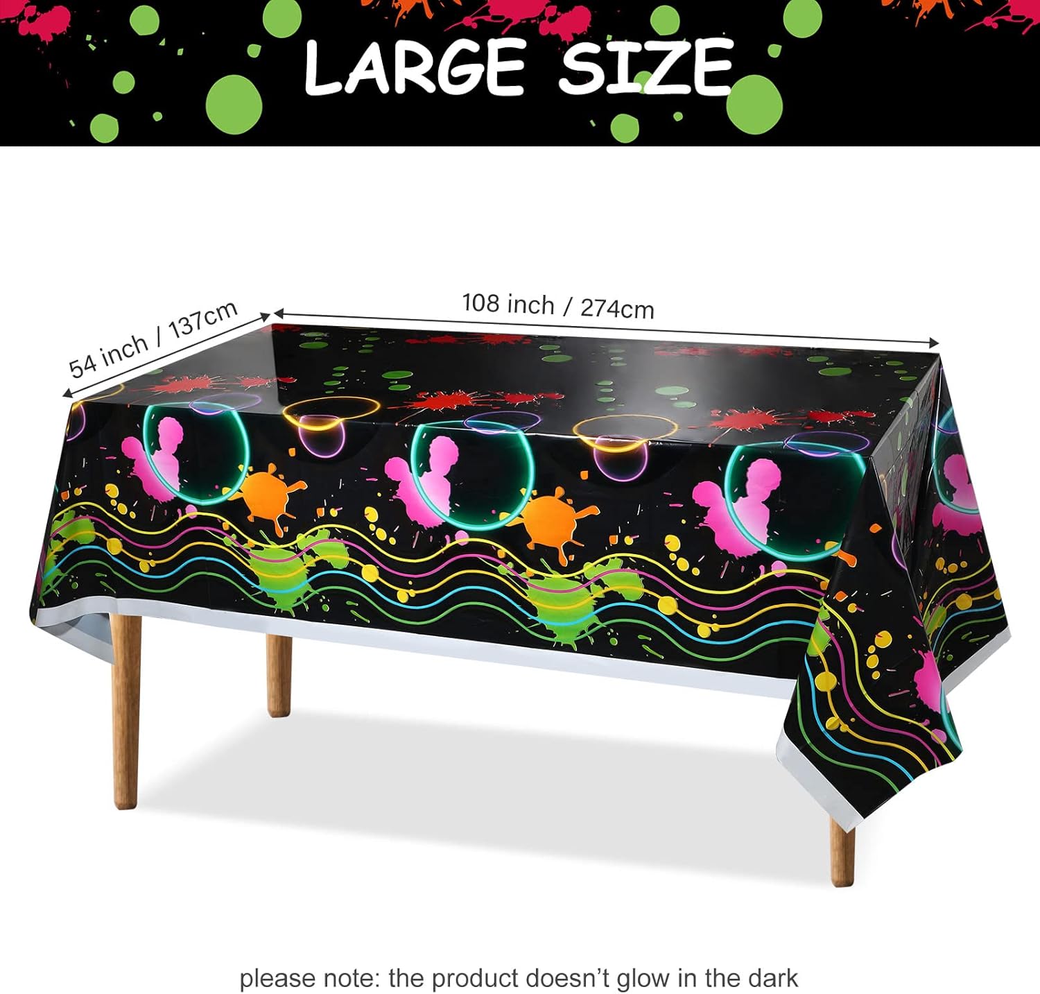 Tatuo 3 Pcs Neon Tablecloths 54x108 Inches Glow in the Dark Party Covers