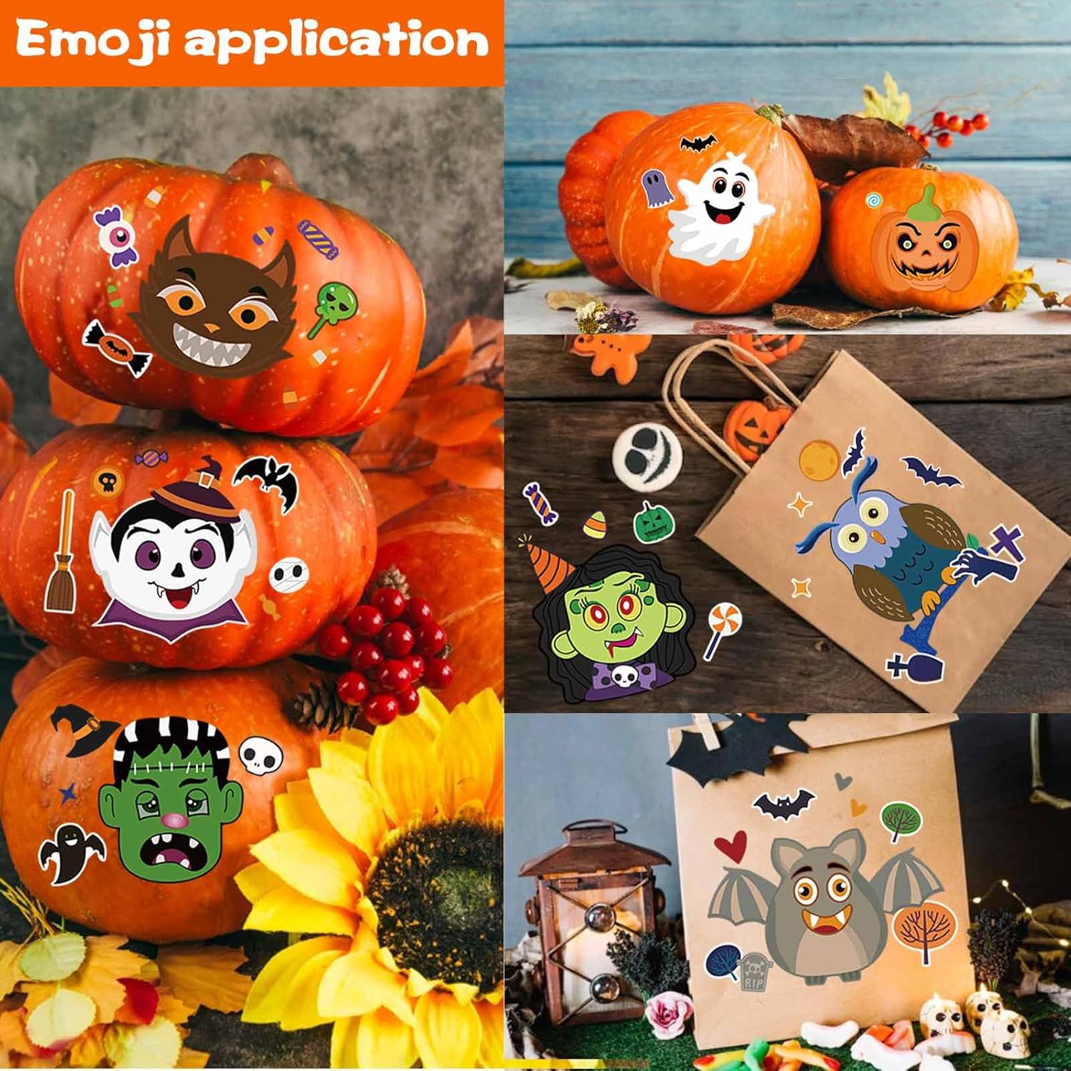 24 Sheets Halloween Stickers - Kids Craft Set with Pumpkin Mummy Zombie Vampire Themes