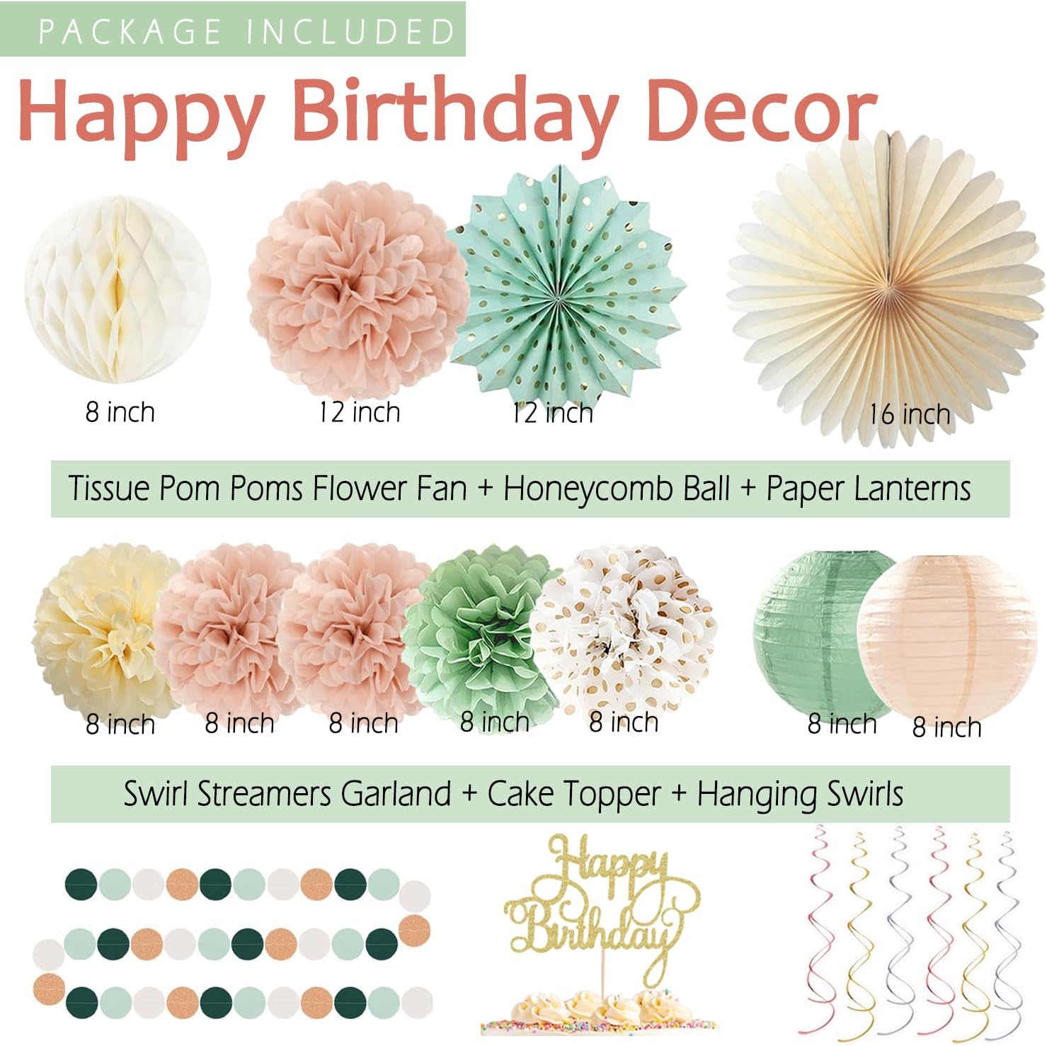 Sage Green Blush Pink Birthday Decorations for Women Girls