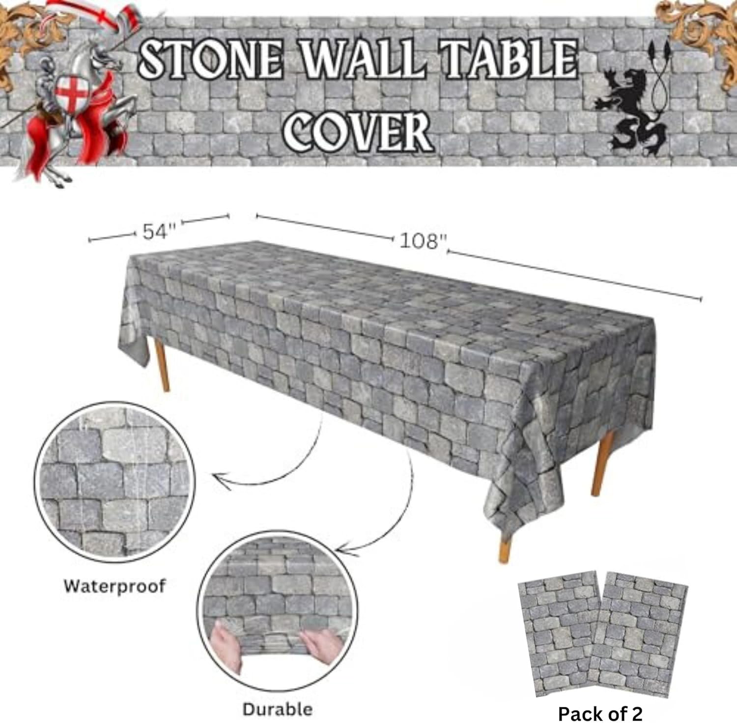 Blue Orchards Stone Wall Table Covers Pack of 2 - 54x108 XL