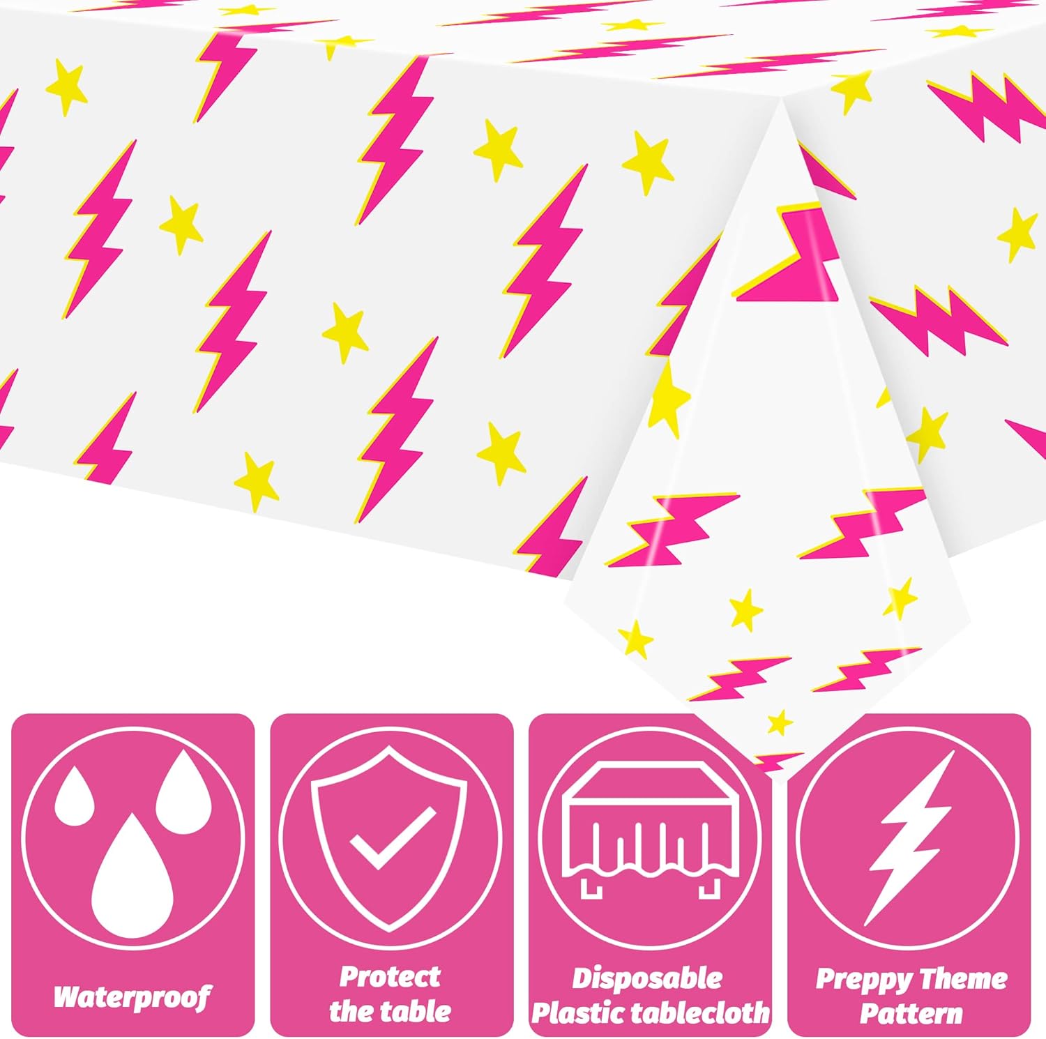 3Pcs Preppy Pink Lightning Bolt Tablecloths for Y2K Parties