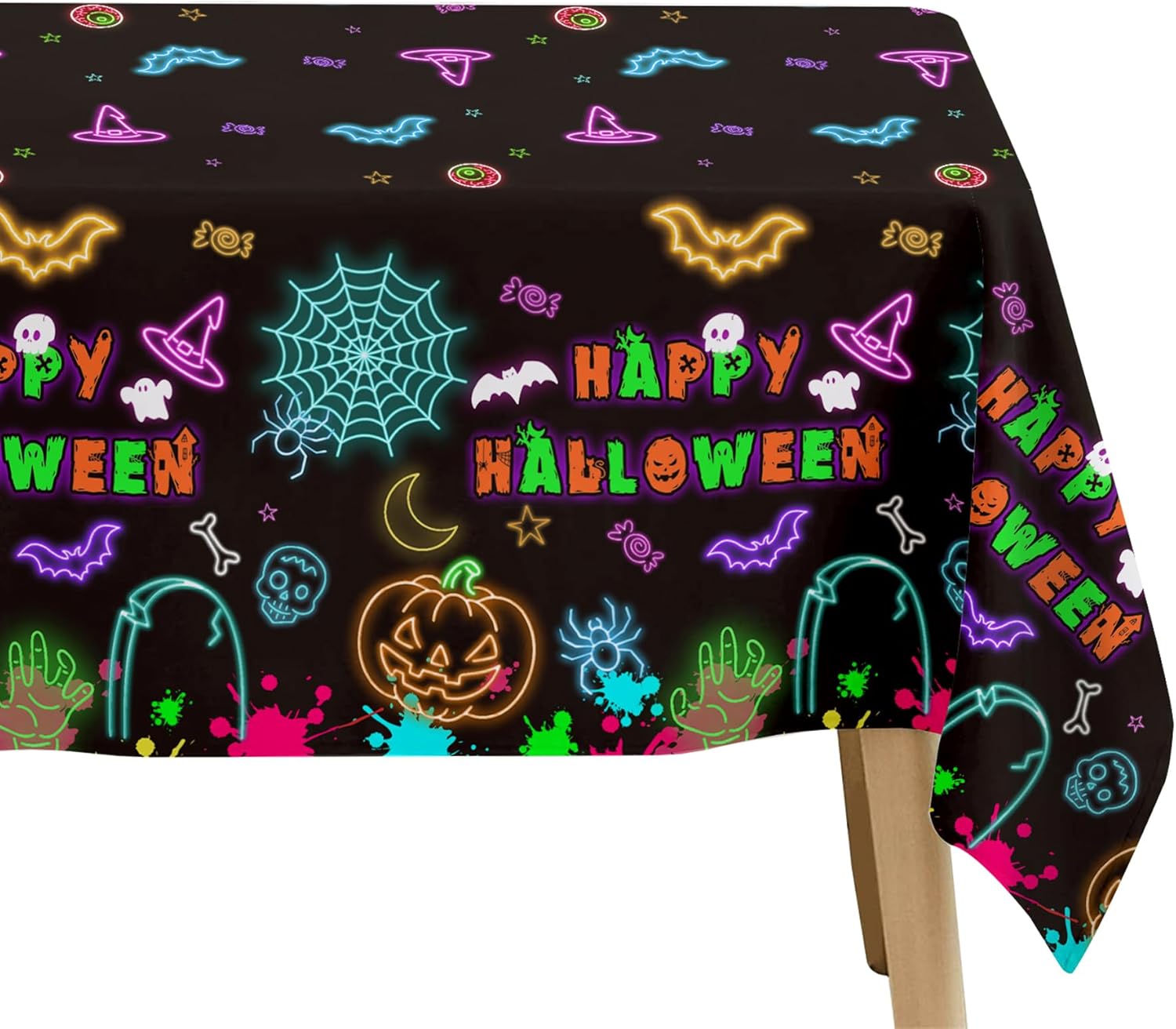 Neon Halloween Party Tablecloths 3 Pack