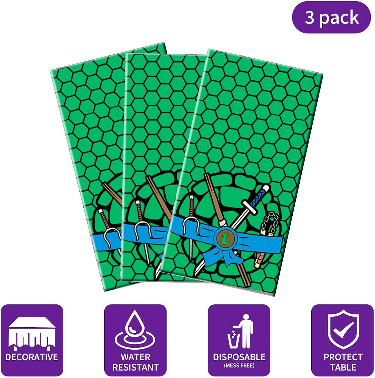 3pcs Turtle Theme Premium Plastic Tablecloth for Kids Birthday Party
