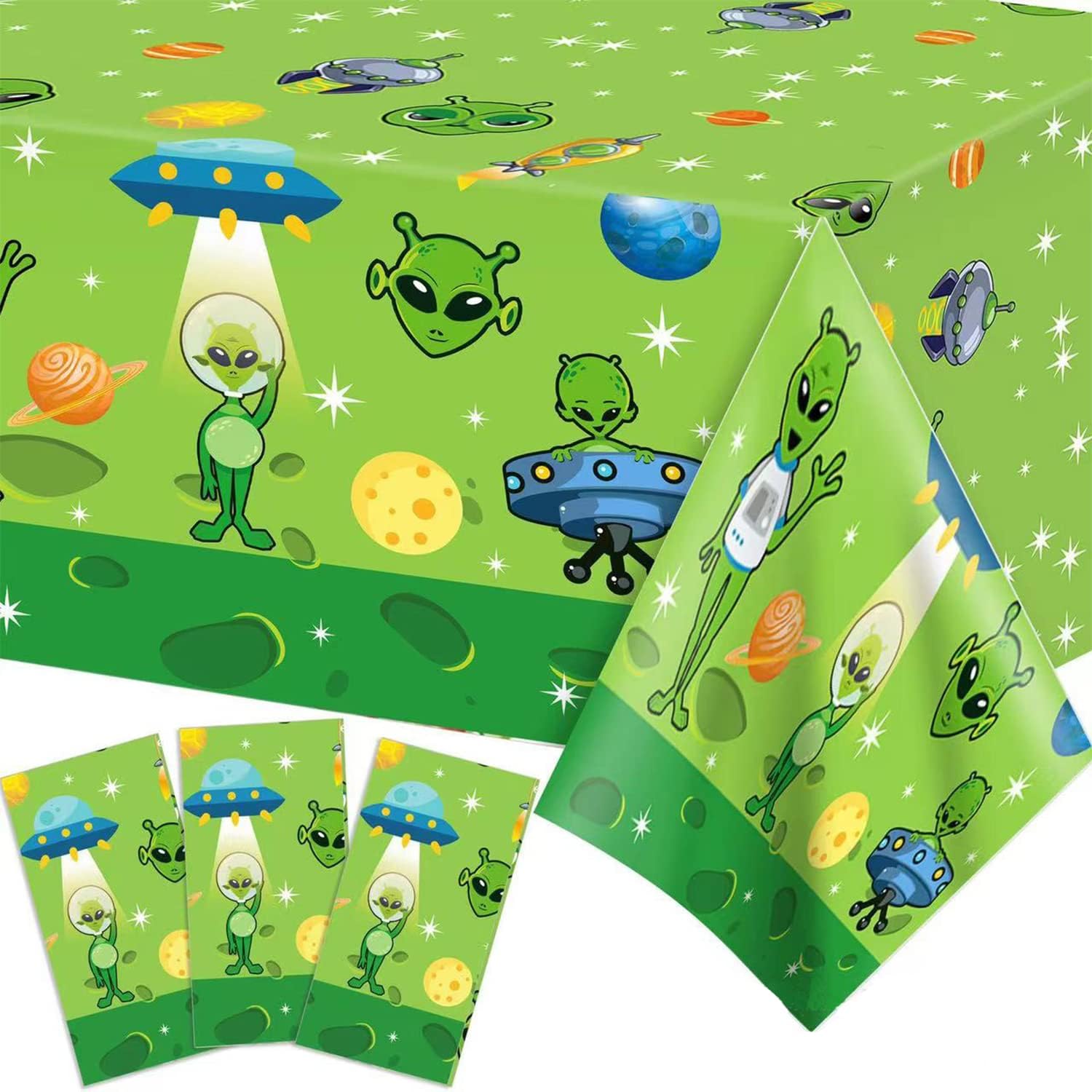 3 Alien Theme Party Tablecovers 87x51 Inch Plastic
