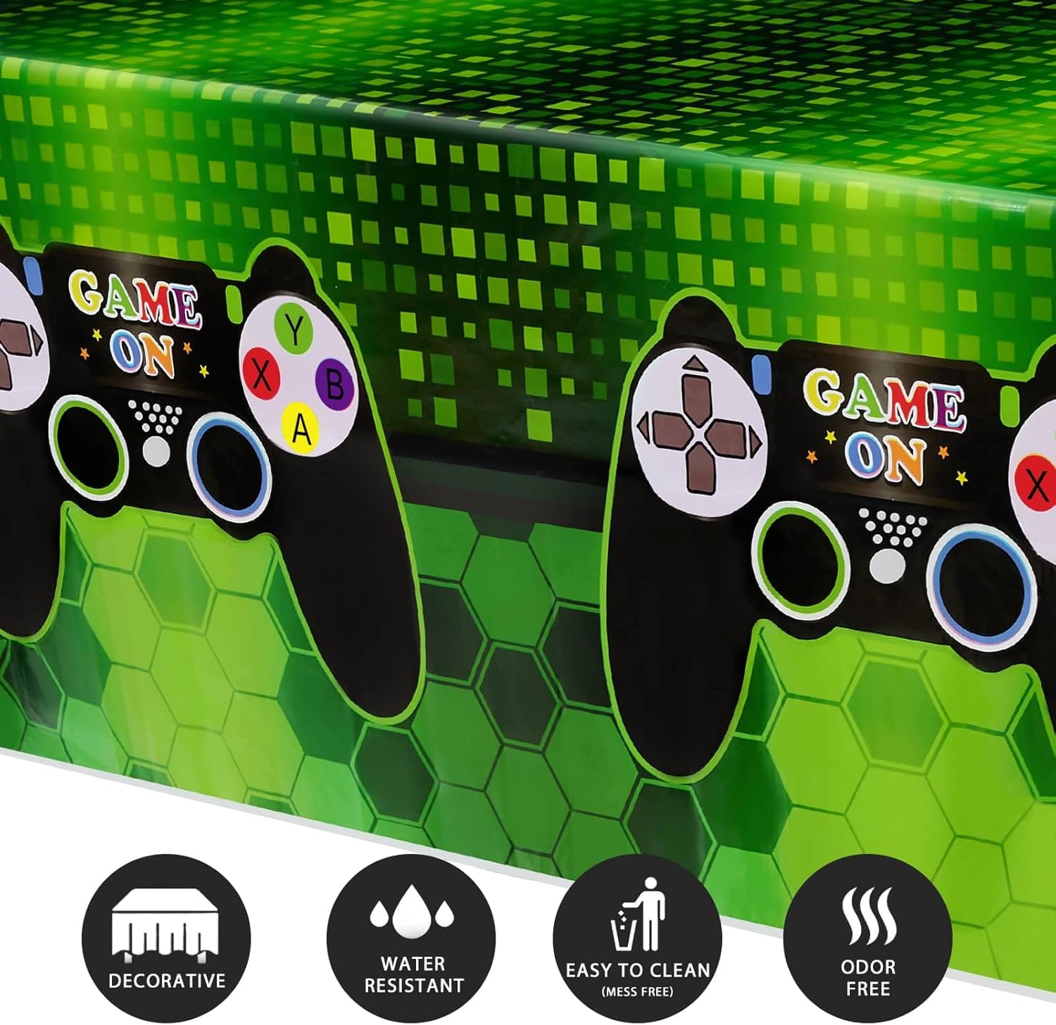 WERNNSAI Video Game Table Cover 108x54 Inch Disposable Plastic Tablecloth