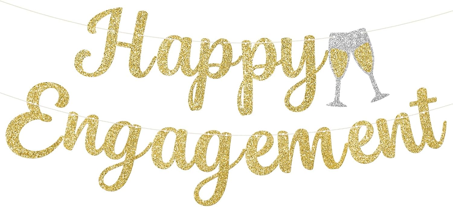 Pre-Strung Happy Engagement Banner Gold Glitter