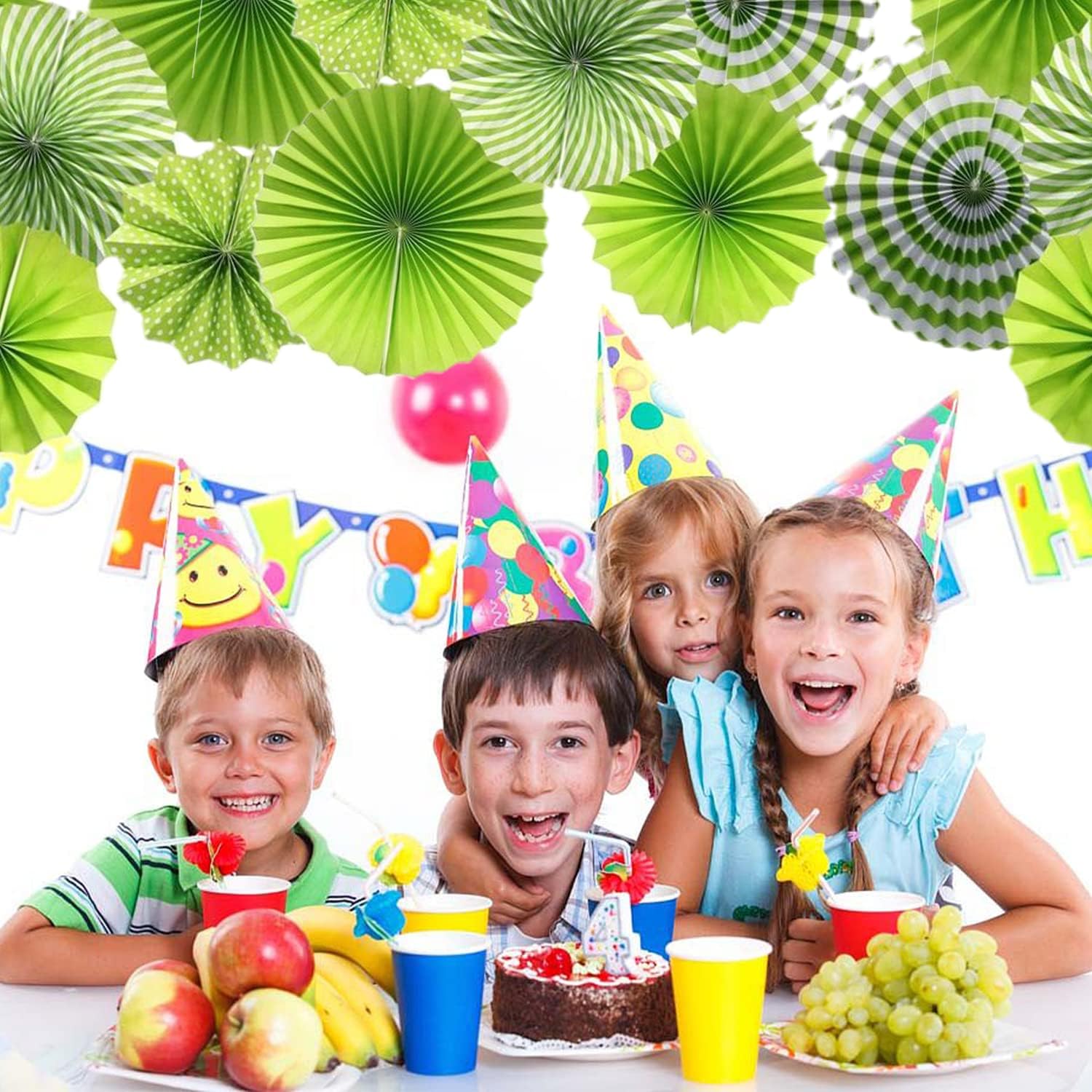 LRCXL 12PCS Party Hanging Paper Fans Set Green