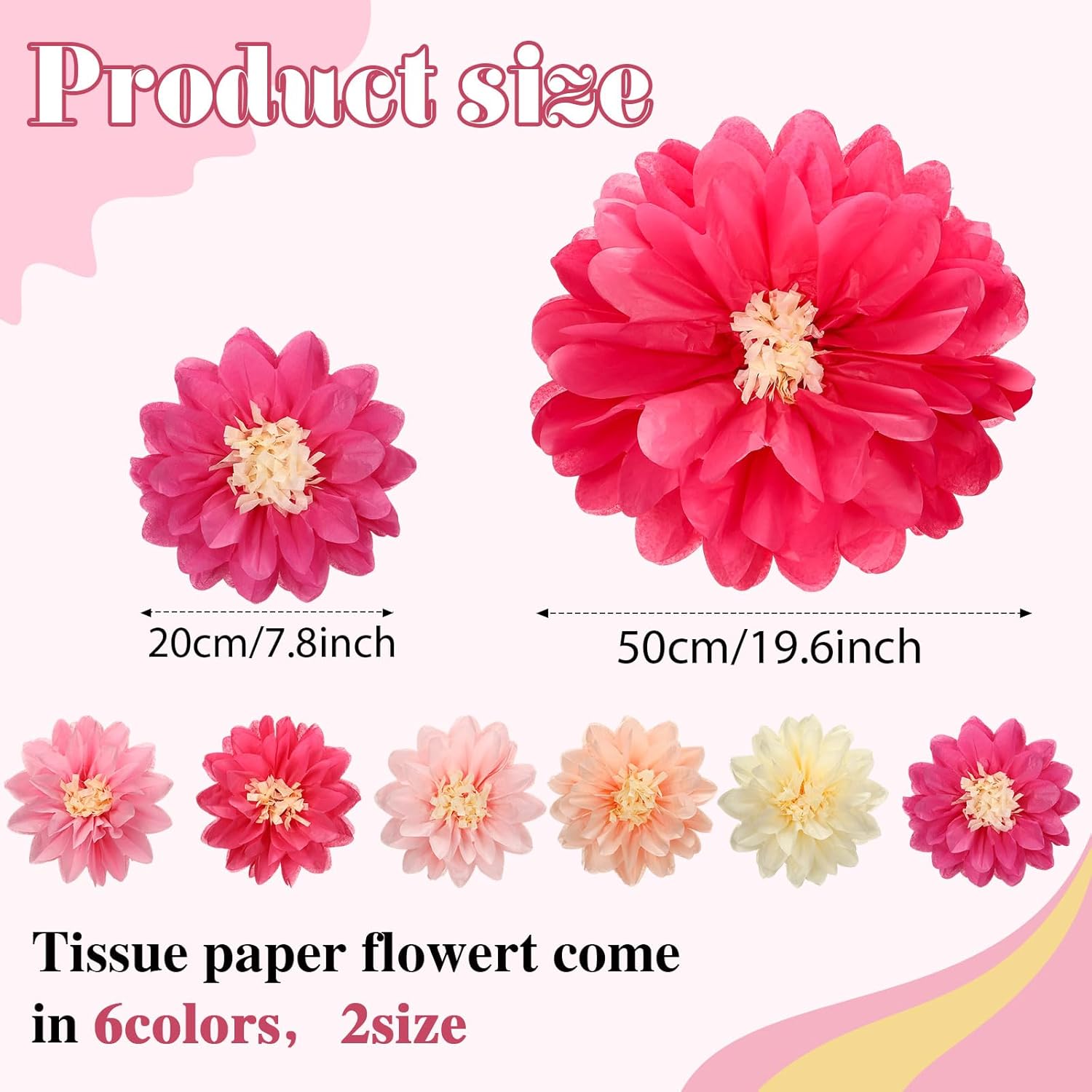 Watersay 12 Pcs 10 20 Inch Giant Mexican Fiesta Paper Flowers