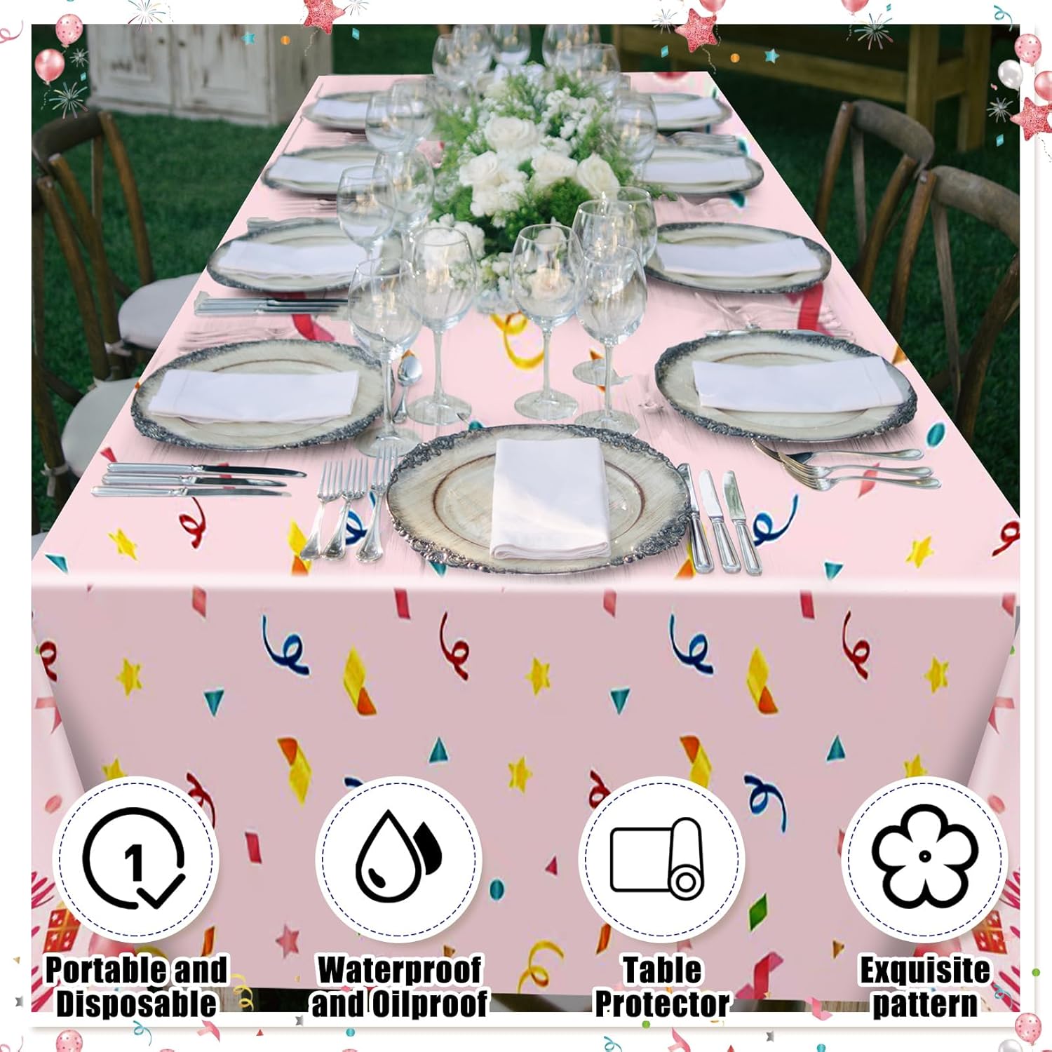 Oudain 3 Pcs Pink Birthday Tablecloths
