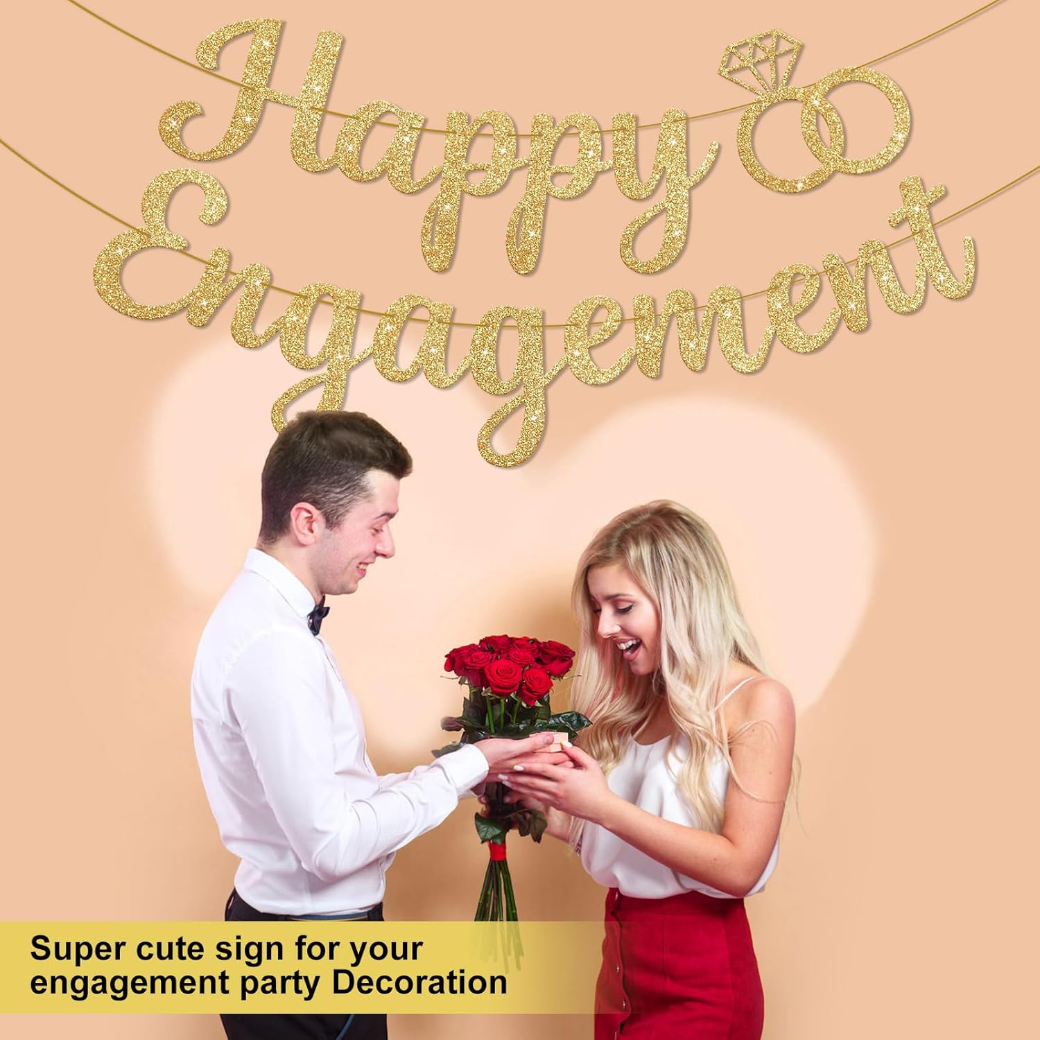 Gold Glitter Happy Engagement Banner