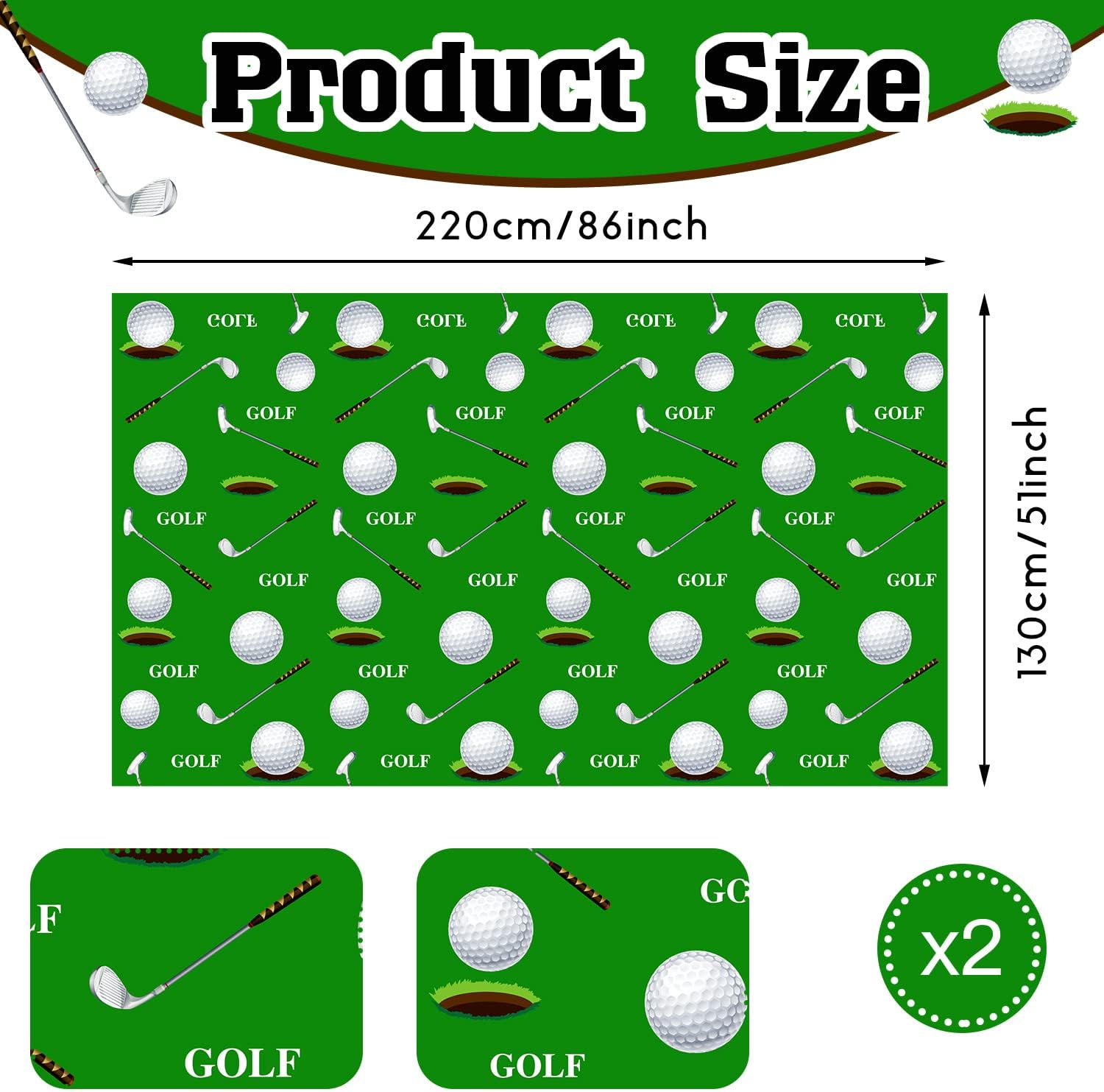 Patelai Golf Tablecloth for Sports Parties 86x51 Inch 2 Piece
