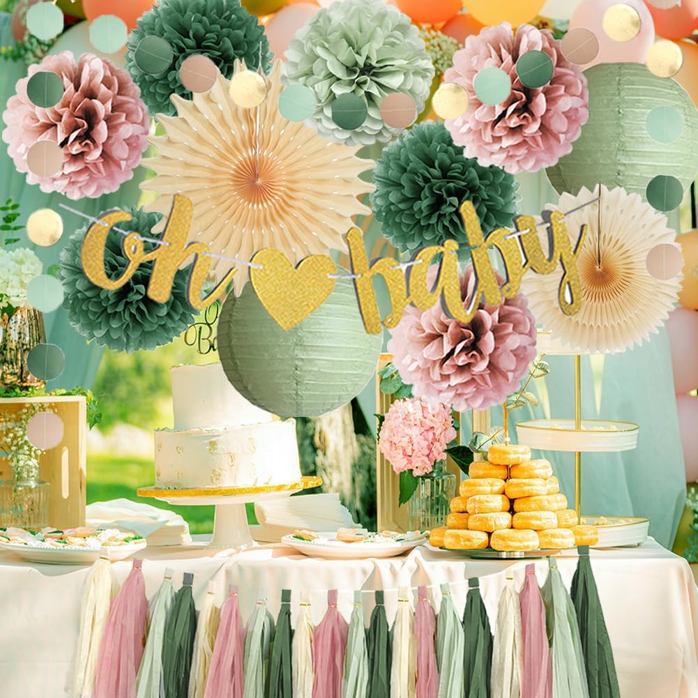 Dusty Pink and Sage Green Baby Shower Decor Kit