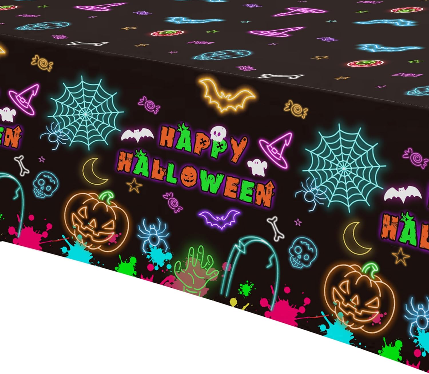 Neon Halloween Party Tablecloths 3 Pack