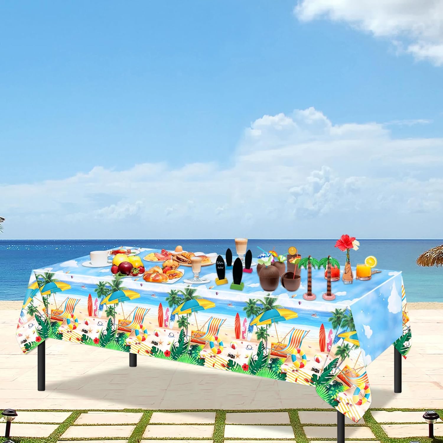 PHOGARY 3PCS Disposable Plastic Beach Tablecloth 54X108 Summer Party Decor