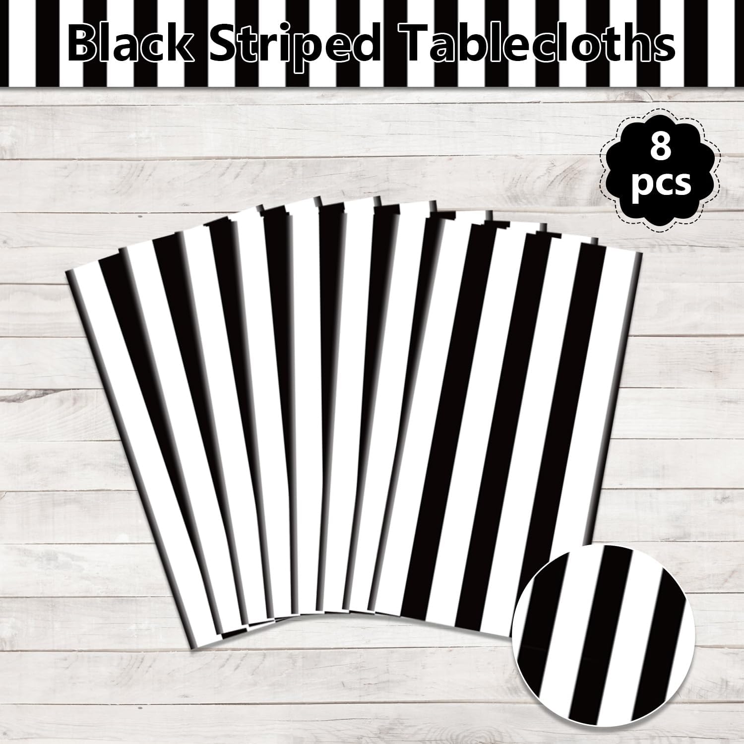 4 Pcs Black and White Stripes Tablecloths 51x86in
