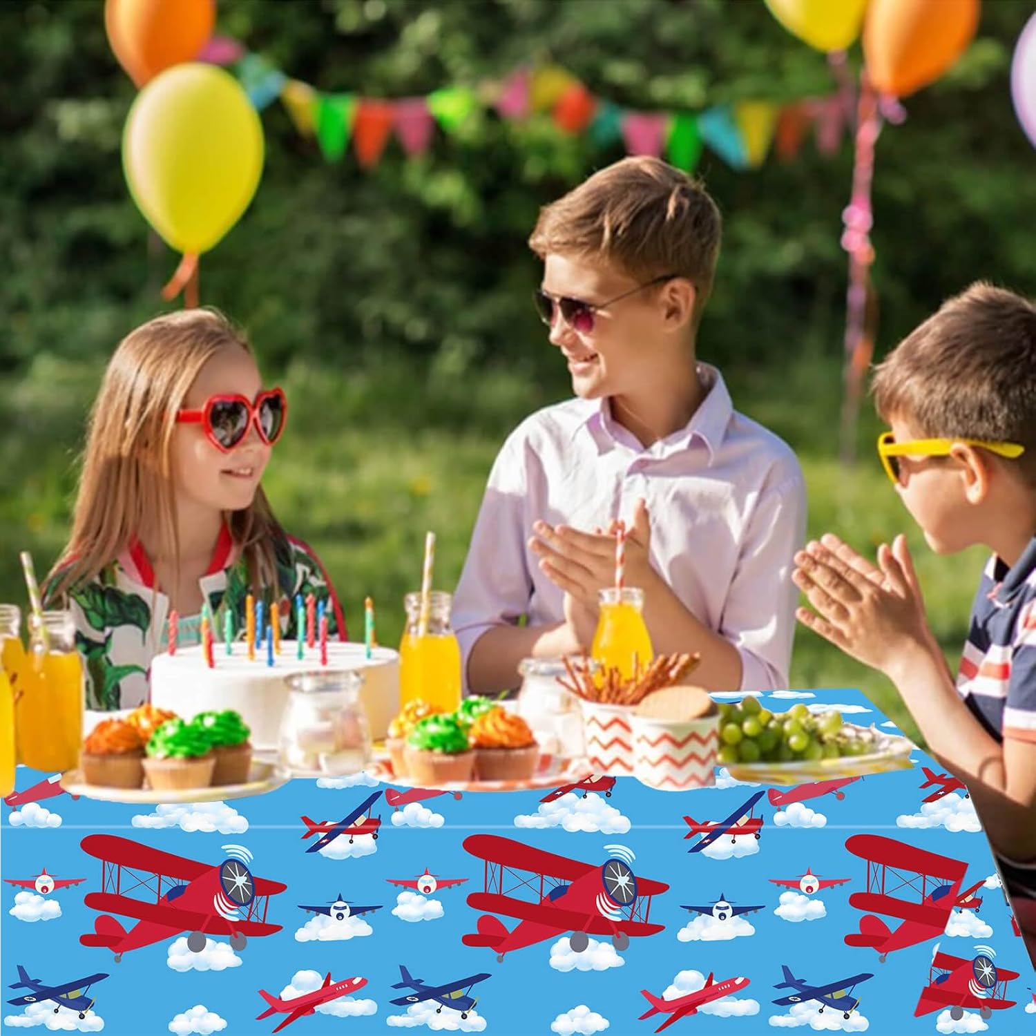 Letromp 3 Pcs Airplane Tablecloth 54x108 Inch Party Decor