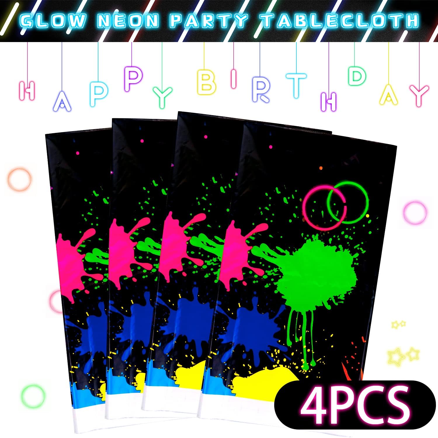 4 Pack Neon Birthday Table Covers