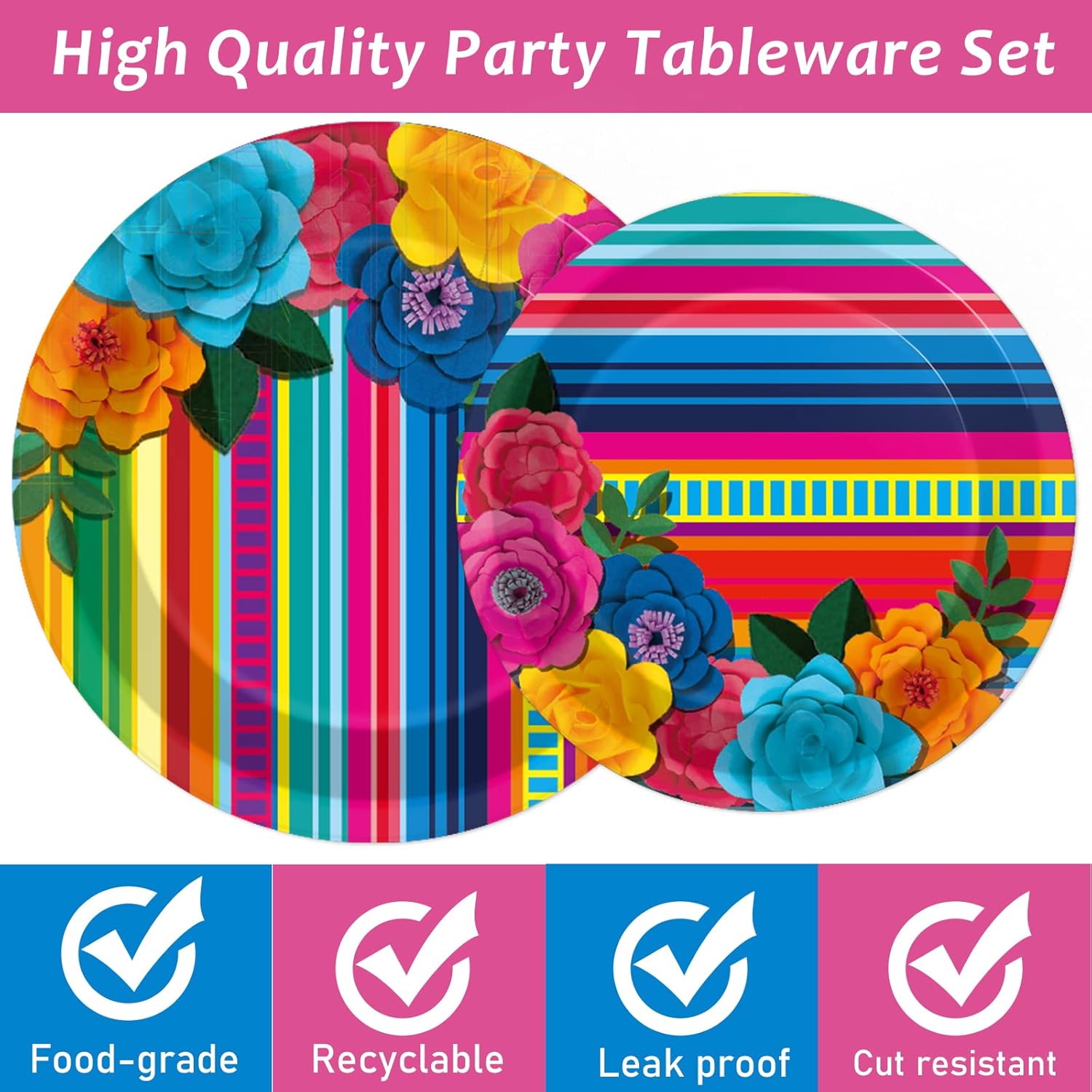 96 Pcs Mexican Fiesta Plates Napkins Party Decor