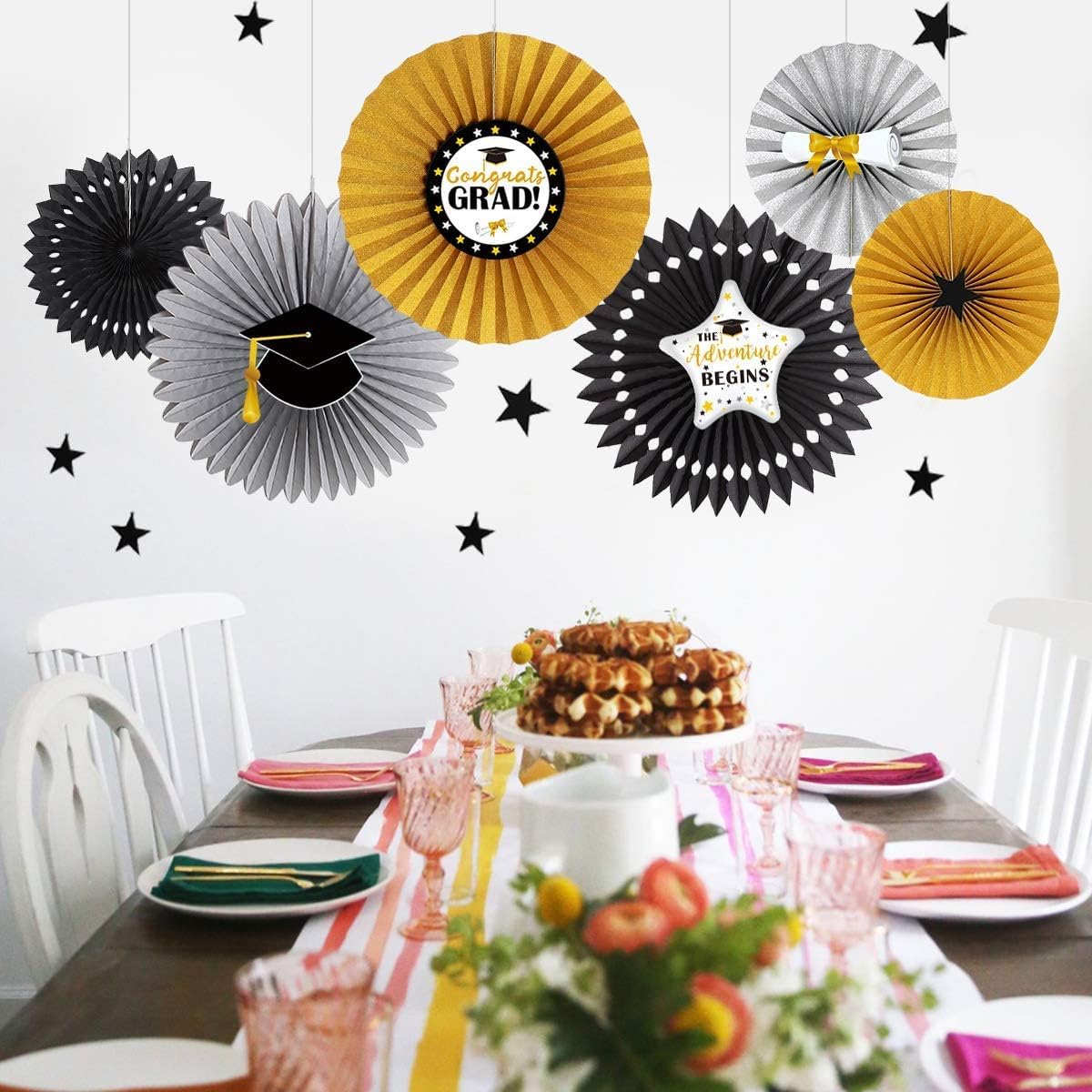 Decor365 Black Gold Silver Graduation Party Decor Fan Kit