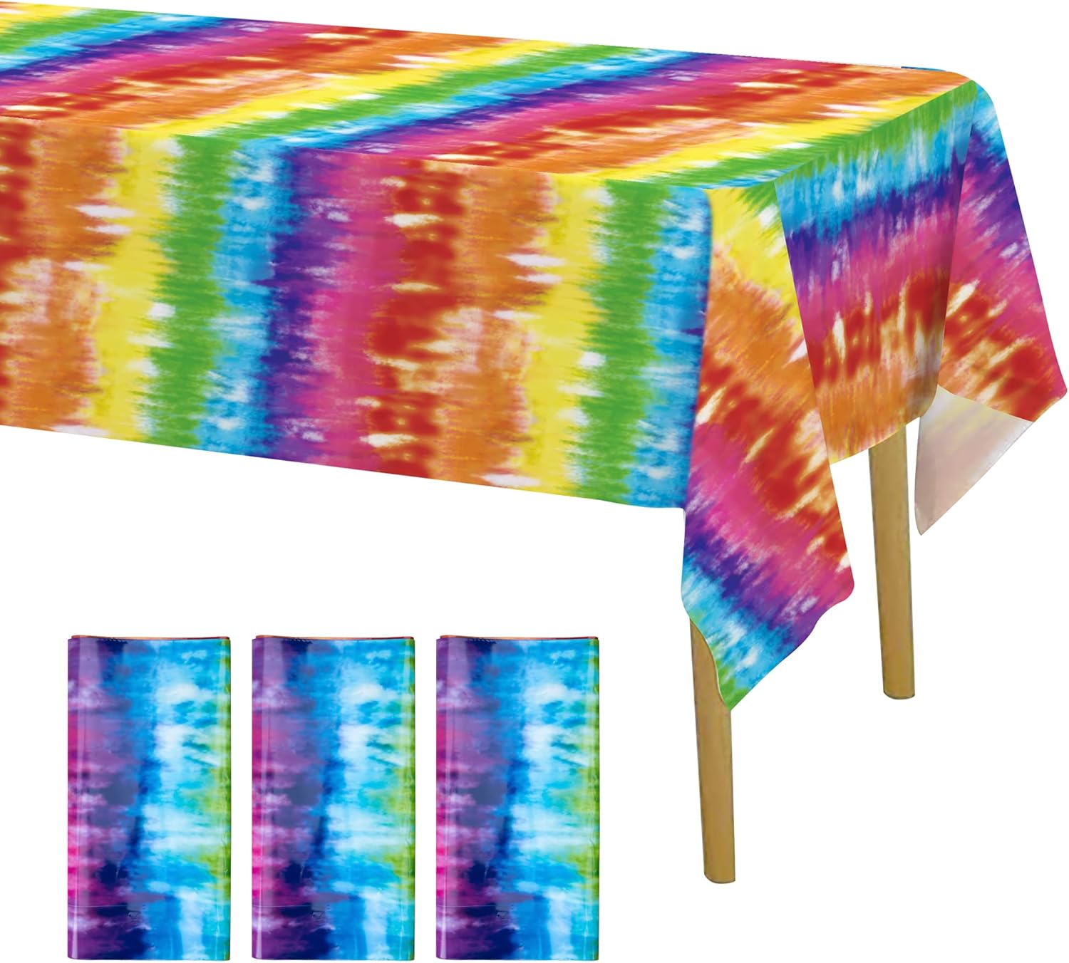 Iceyyyy 3pcs Tie Die Tablecover - Rainbow Tablecloth for Themed Parties