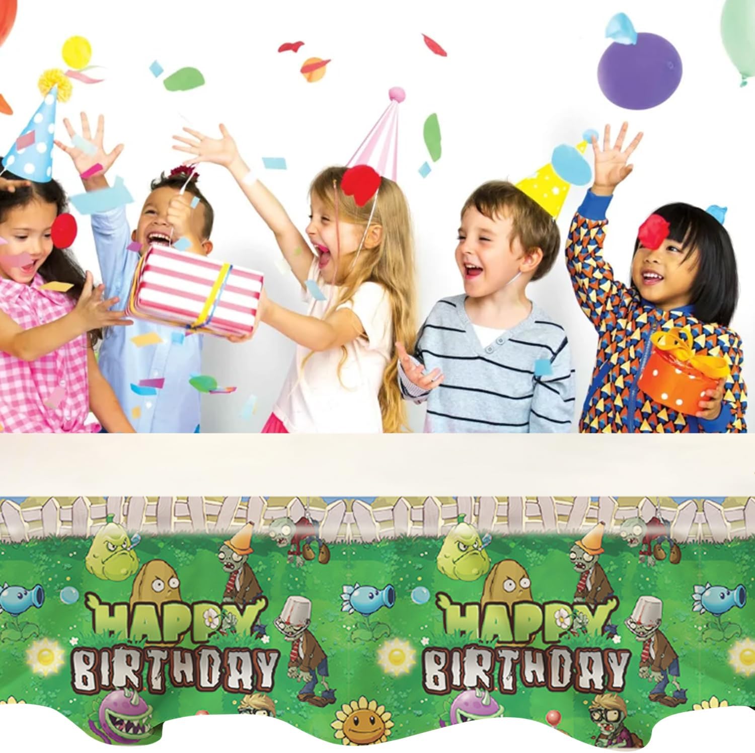 Deenor 2Pcs Plants Zombies Tablecloth for Birthday Party