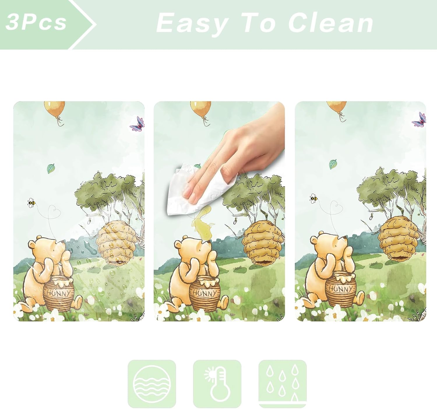 3pcs Bear Baby Shower Tablecloths 54x108 Inches Green