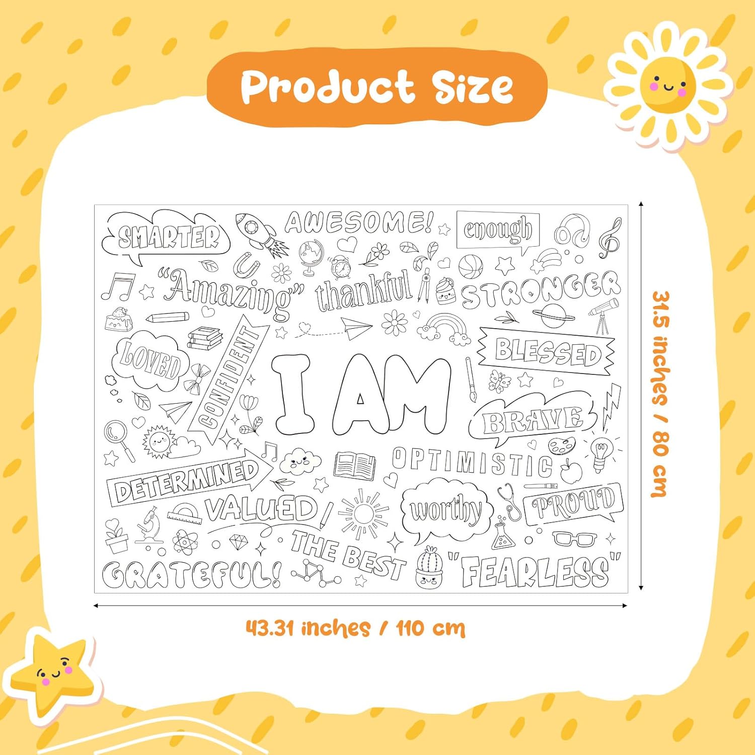 Positive Affirmations Coloring Poster for Kids