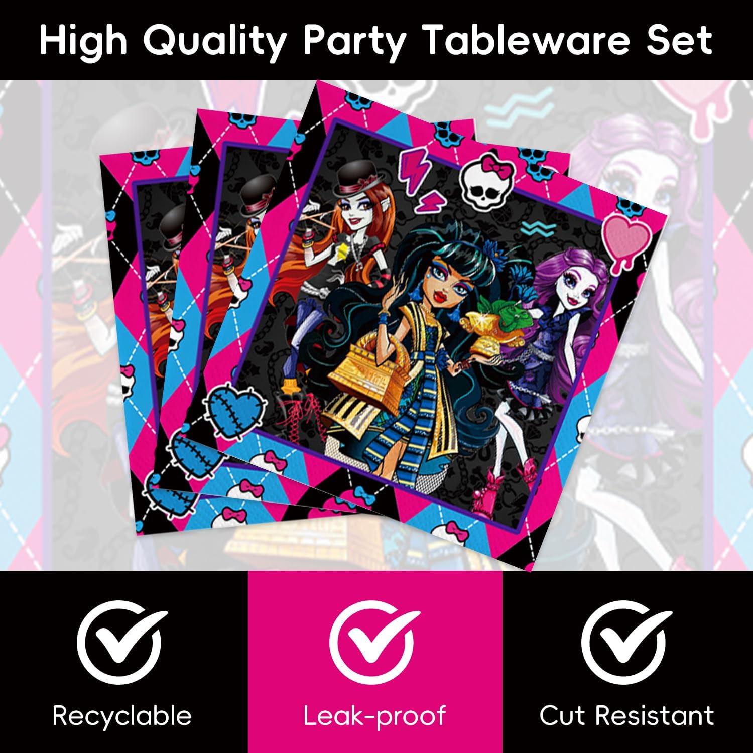 40Pack Monst-High Birthday Party Supplies with Plates and Napkins