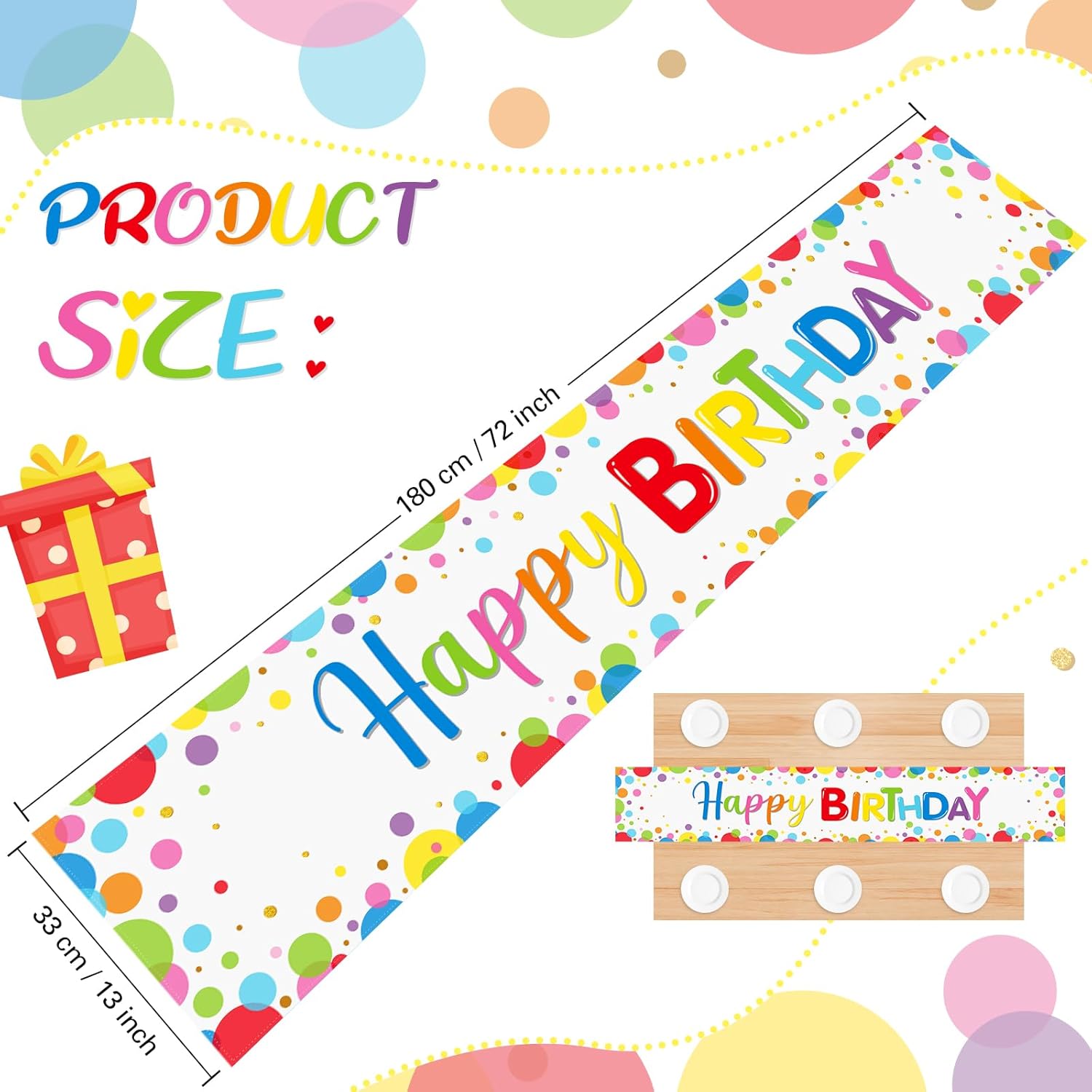 Oudain 3 Pcs Polka Dot Happy Birthday Table Runner 71x13 Inches