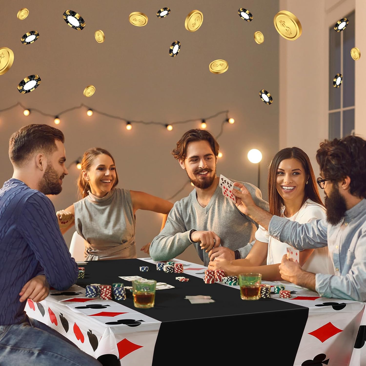 Hosuly 3 Pcs Casino Tablecloths Poker Theme Black 51x108 Inch