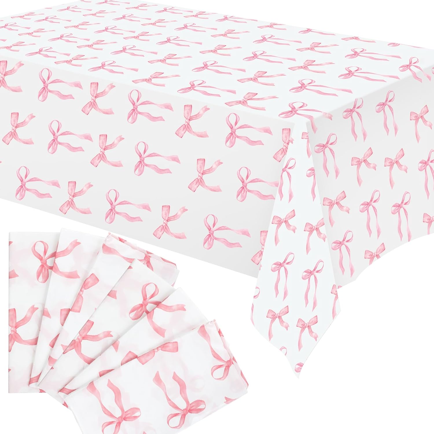 Oudain 6 Pcs Pink Bow Table Cloth 54x108 Inch