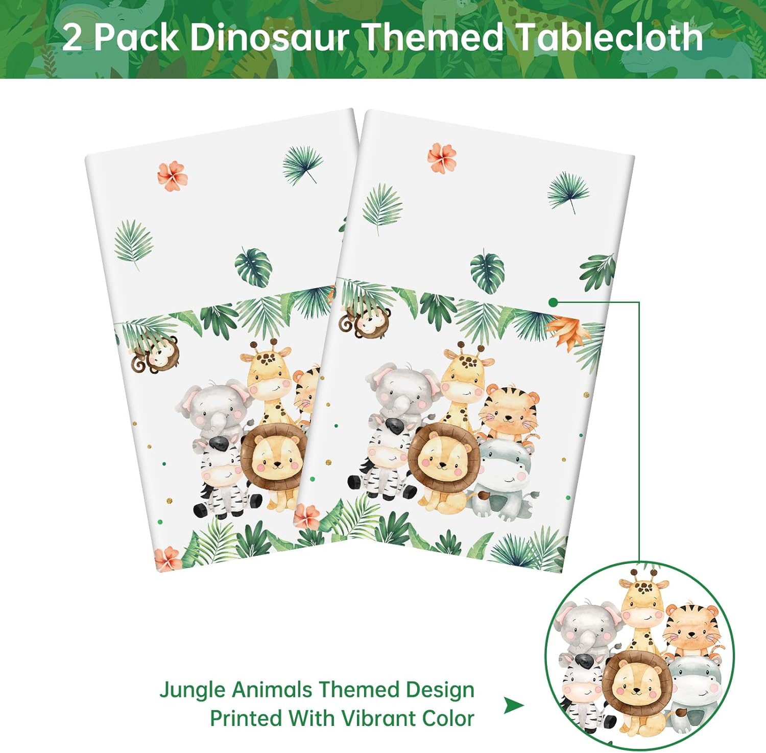 2 Pcs Jungle Safari Tablecloth - Plastic Animals Party Cover