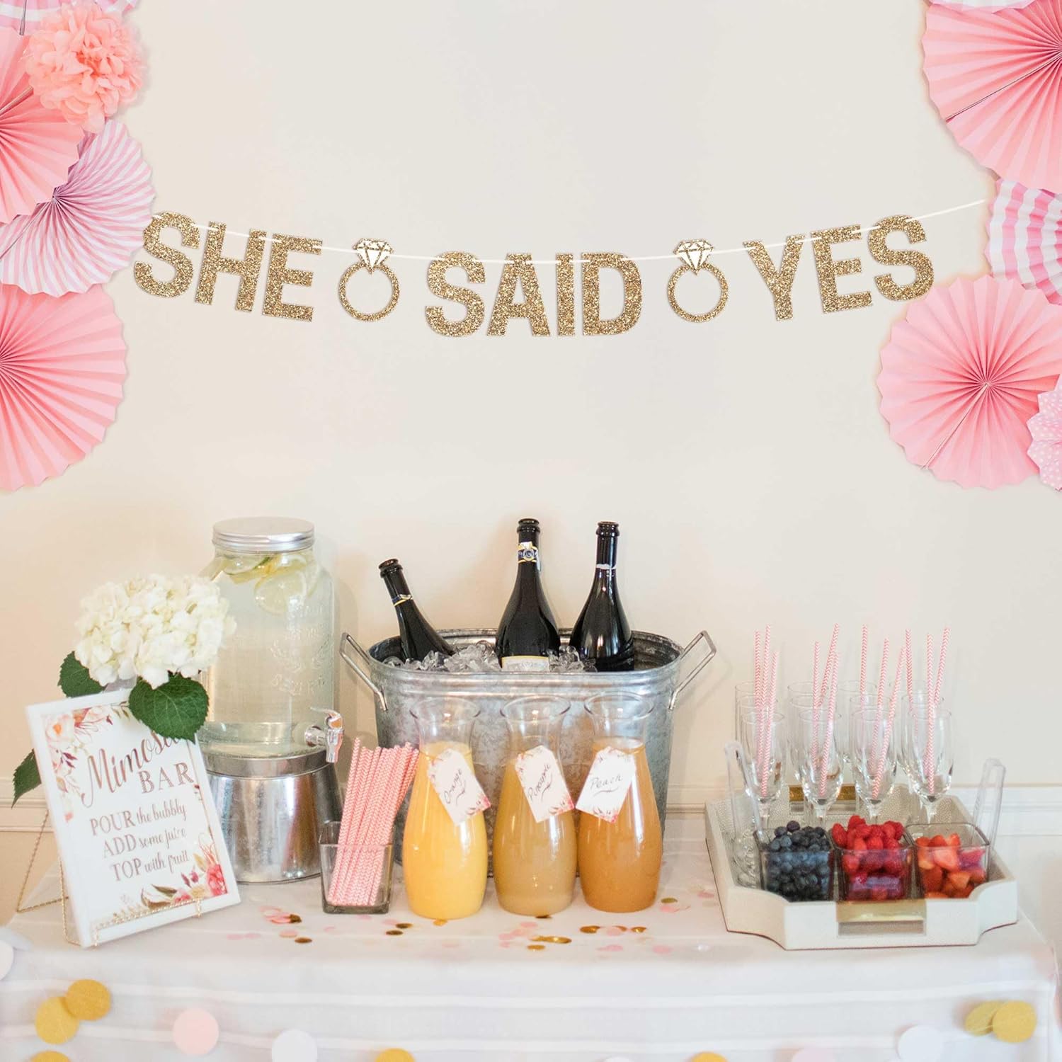 Gold Glitter She Said Yes Pre-Strung Banner - No DIY