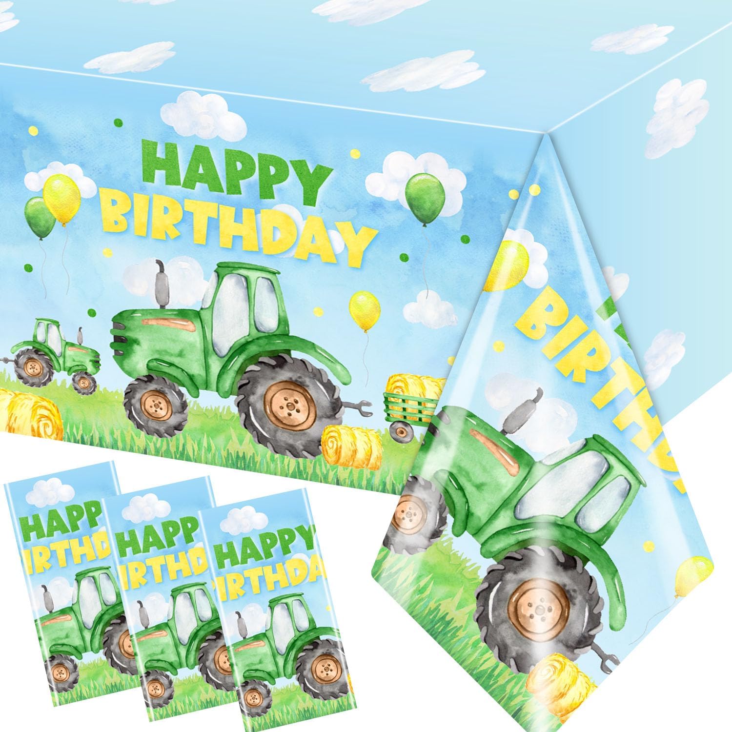 3pcs Tractor Birthday Tablecloths for Boys Party Decorations